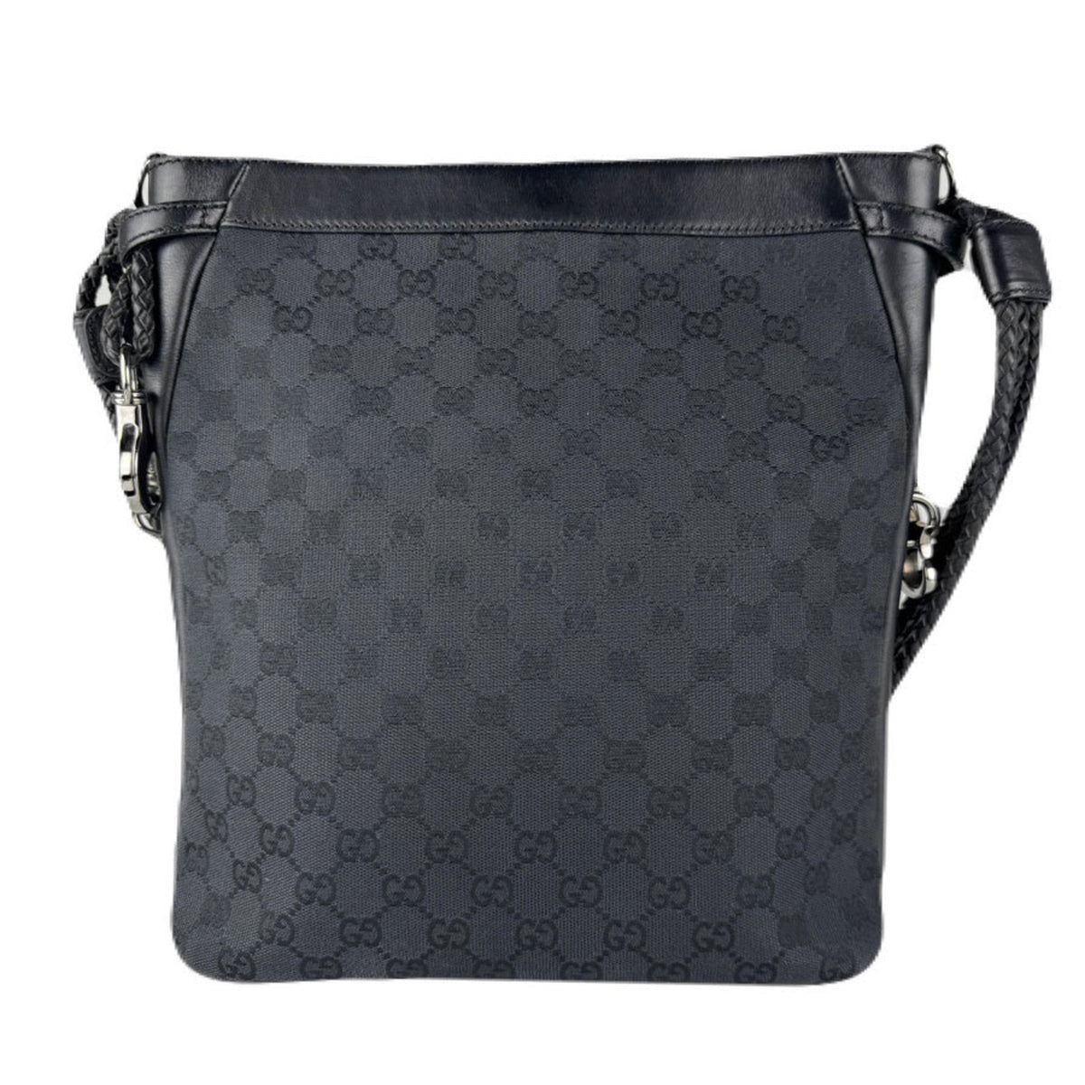 Gucci Black Gg Canvas Leather Shoulder Bag (Pre-Owned)