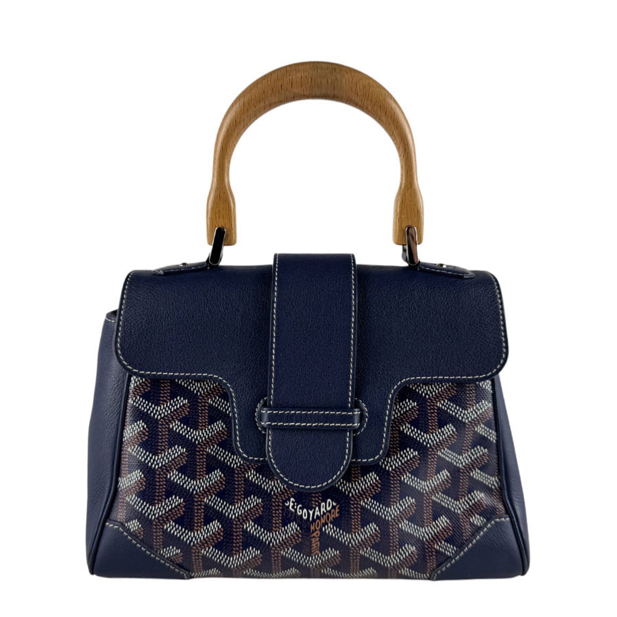 Goyard Navy Coated Canvas Leather Handbag Shoulder Bag (Pre-Owned)
