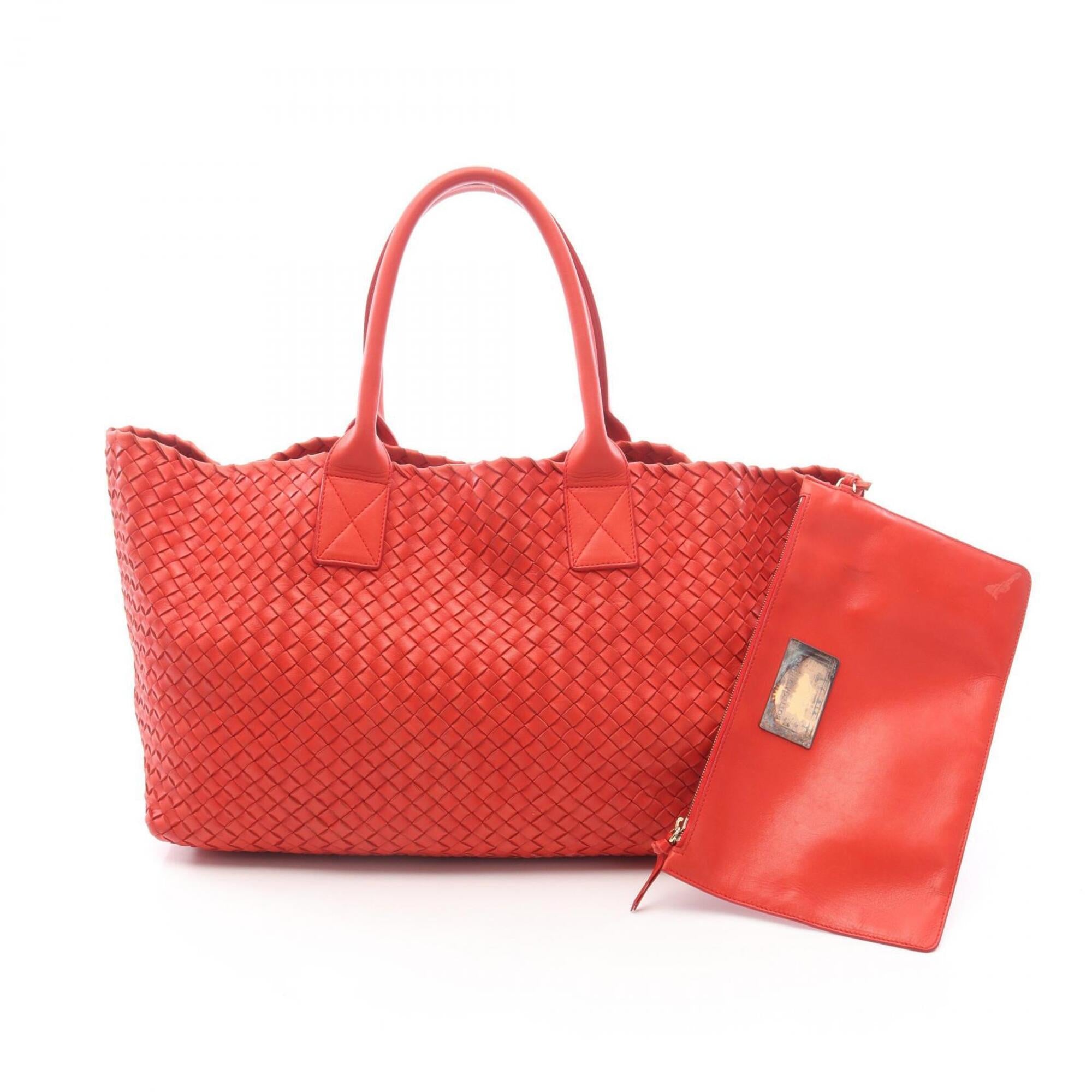 Bottega Veneta Red Color Leather Handbag Pouch Tote Bag (Pre-Owned)