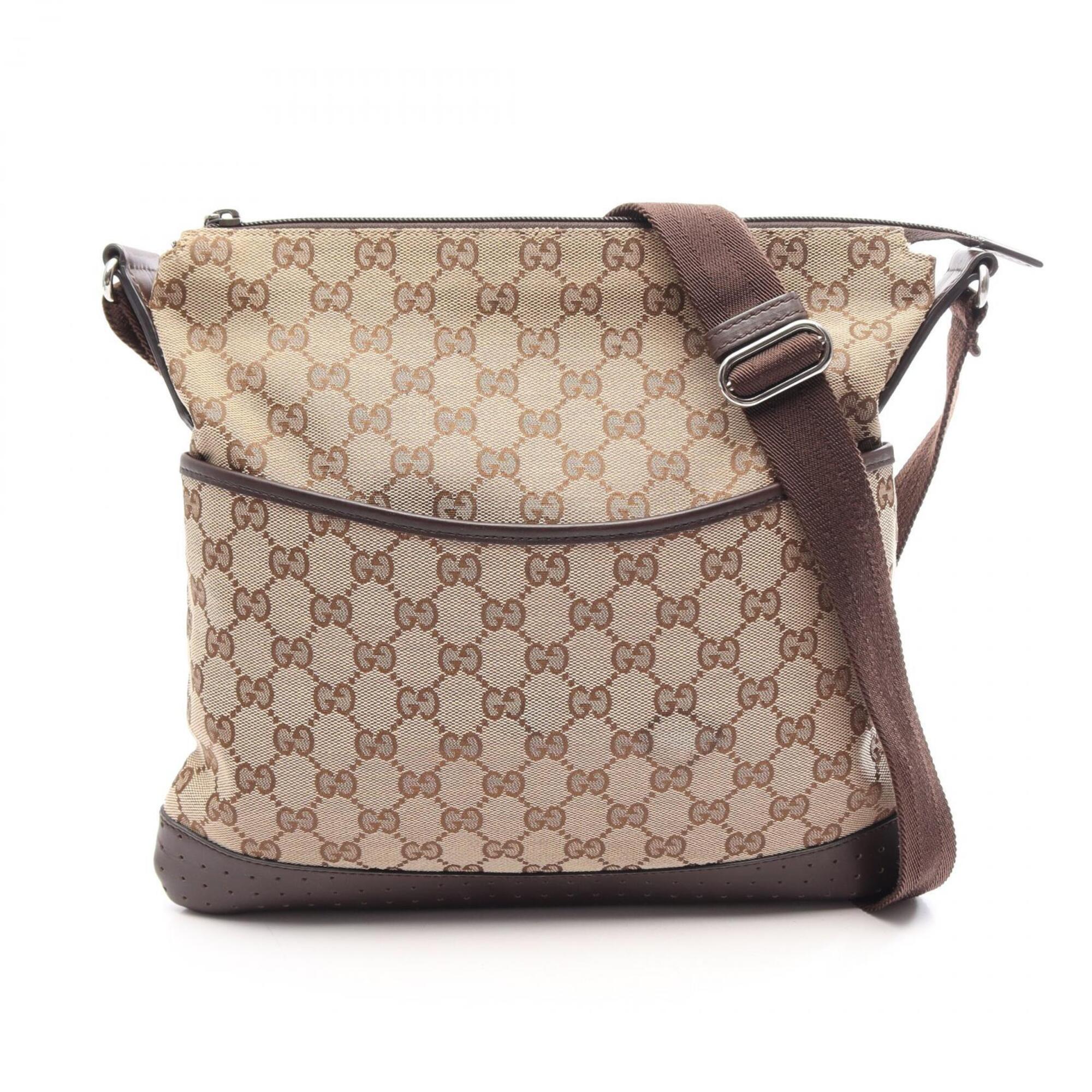 Gucci Beige Brown Leather Canvas Handbag Shoulder Bag (Pre-Owned)