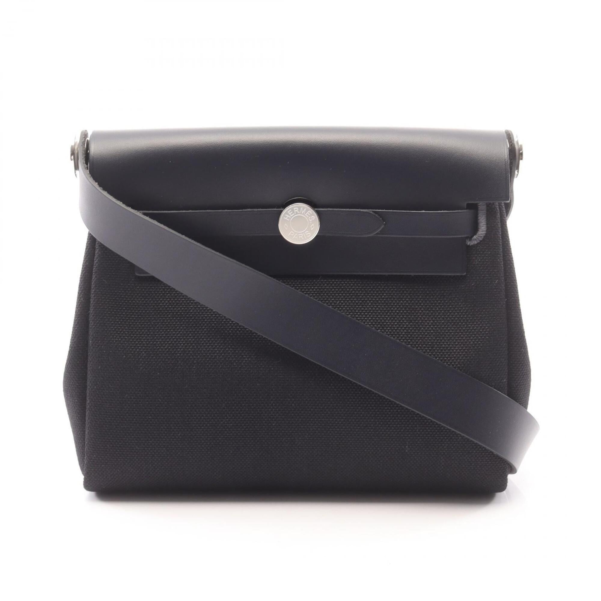 Hermes Black Blue Nuit Navy Canvas Leather Handbag Shoulder Bag (Pre-Owned)