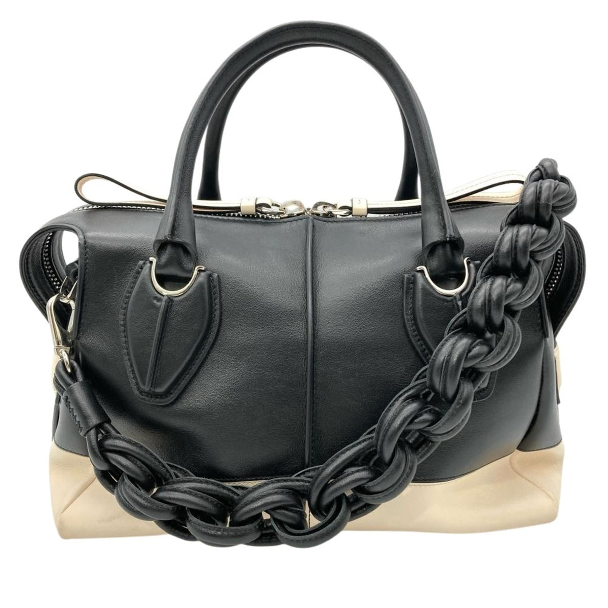 Tod's Black White Leather Shoulder Bag (Pre-Owned)
