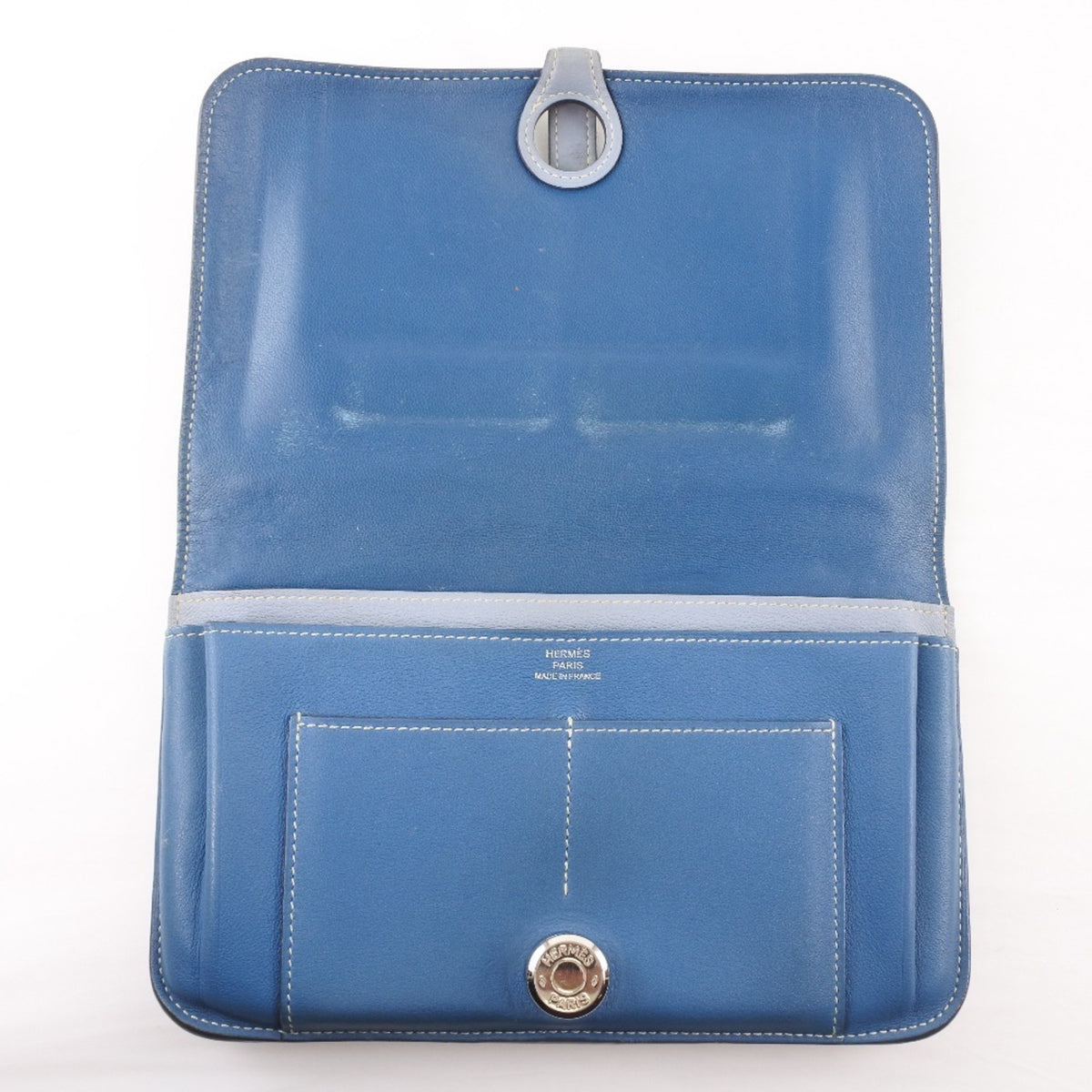 Hermes Dogon Blue Leather Long Wallet (Bi-Fold) (Pre-Owned)