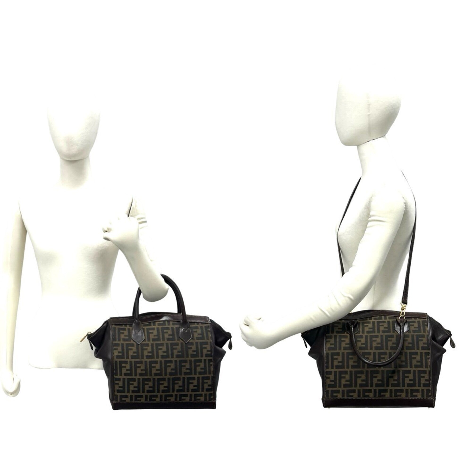 Fendi Brown Canvas Leather Handbag Shoulder Bag (Pre-Owned)