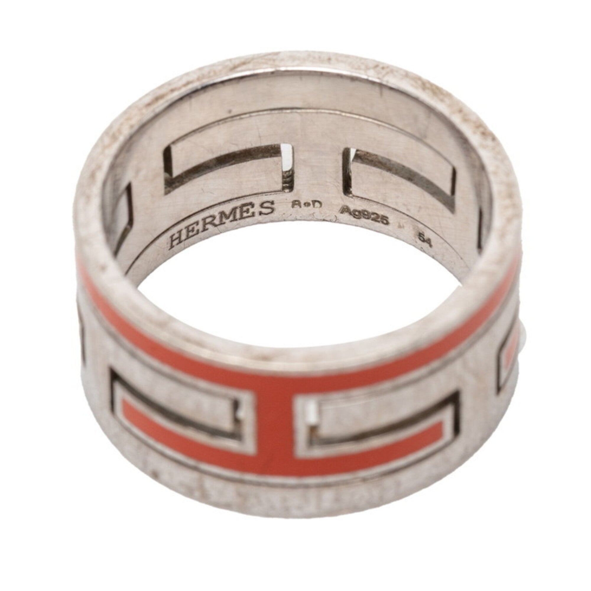 Hermes Silver Orange Silver 925 Band Ring (Pre-Owned)