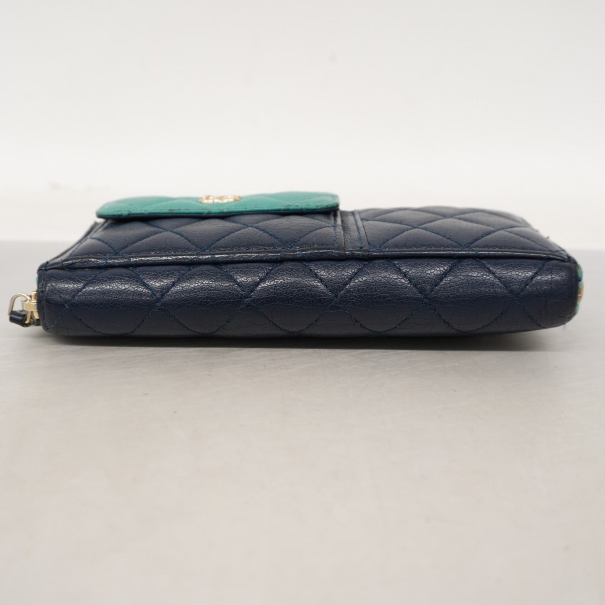 Chanel Navy Pink Grained Calfskin Long Wallet (Bi-Fold) (Pre-Owned)