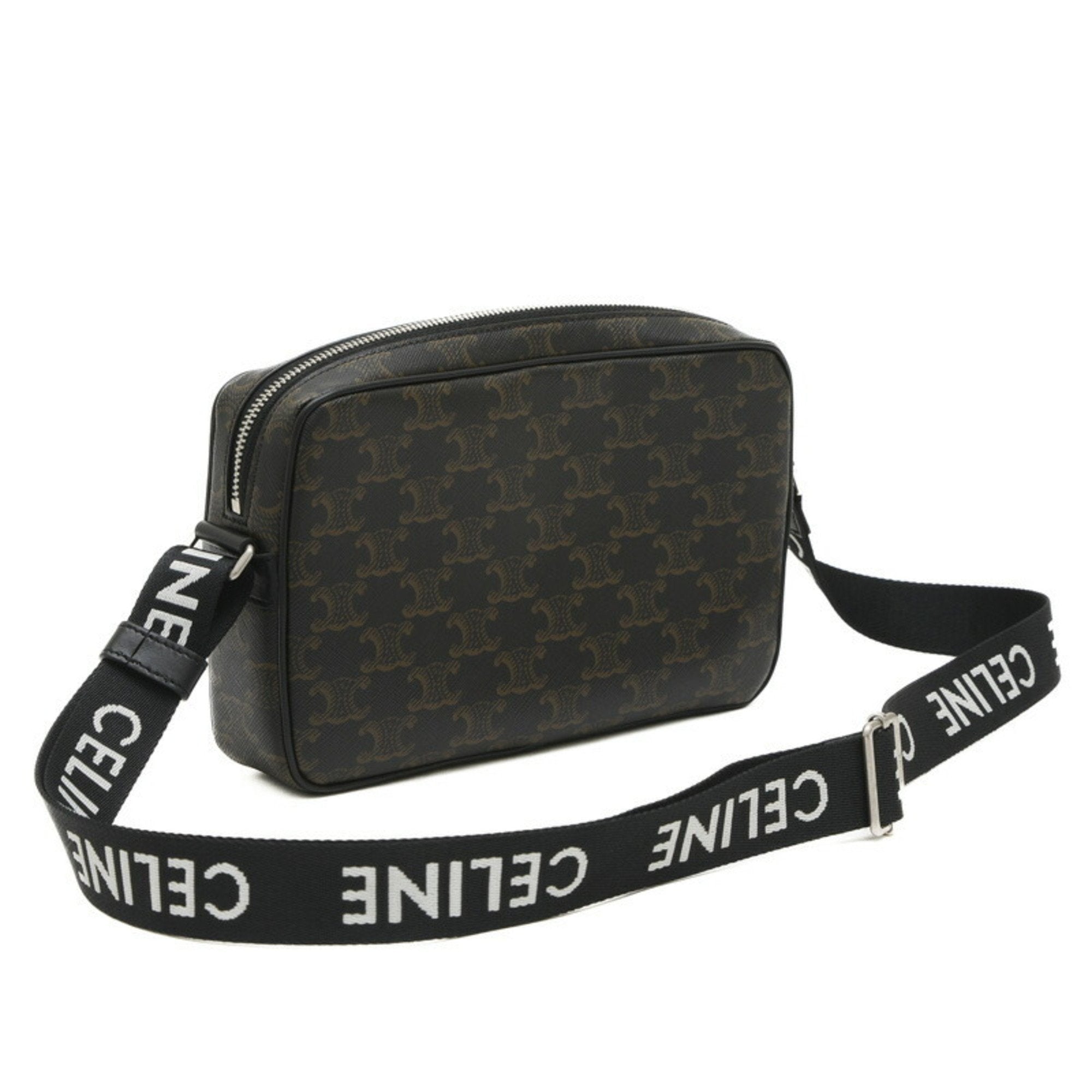 Celine Black Dark Brown Canvas Pvc Messenger Bag Shoulder Bag (Pre-Owned)