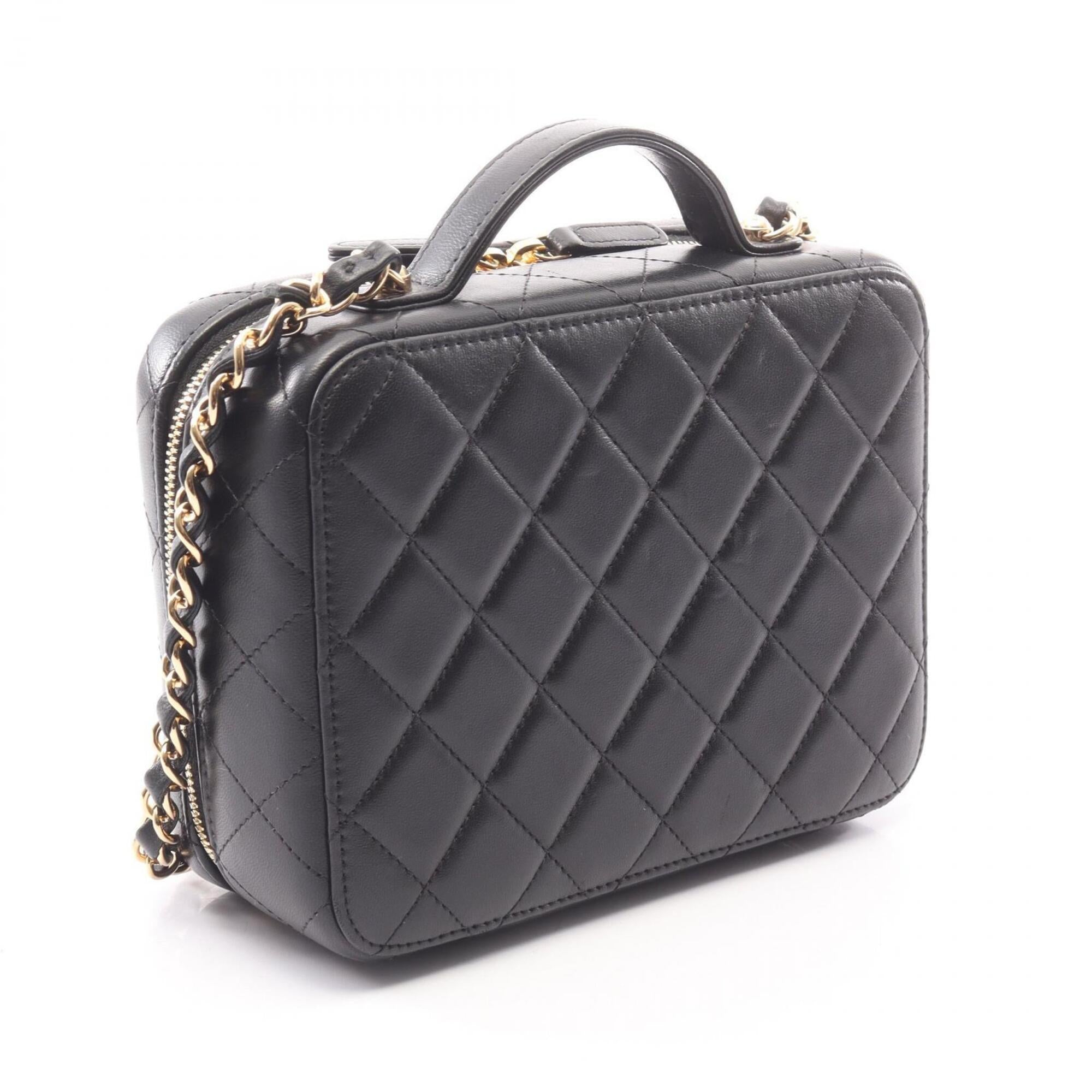 Chanel Black Gold Leather Handbag Shoulder Bag Vanity Bag (Pre-Owned)