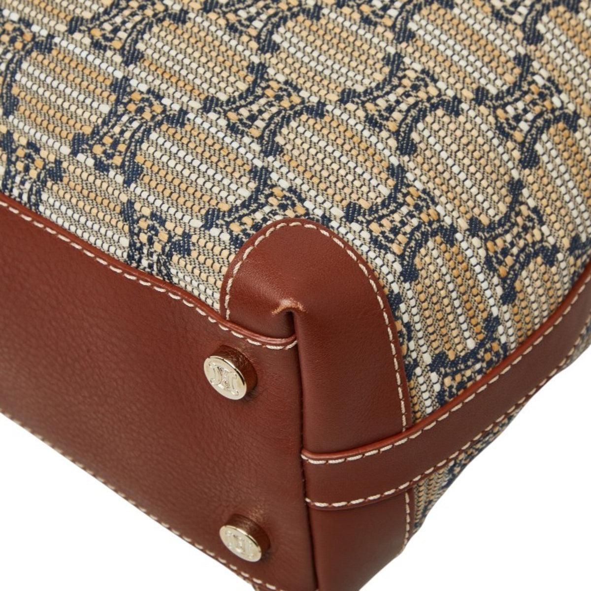 Celine Beige Brown Leather Canvas Shoulder Bag Tote Bag (Pre-Owned)