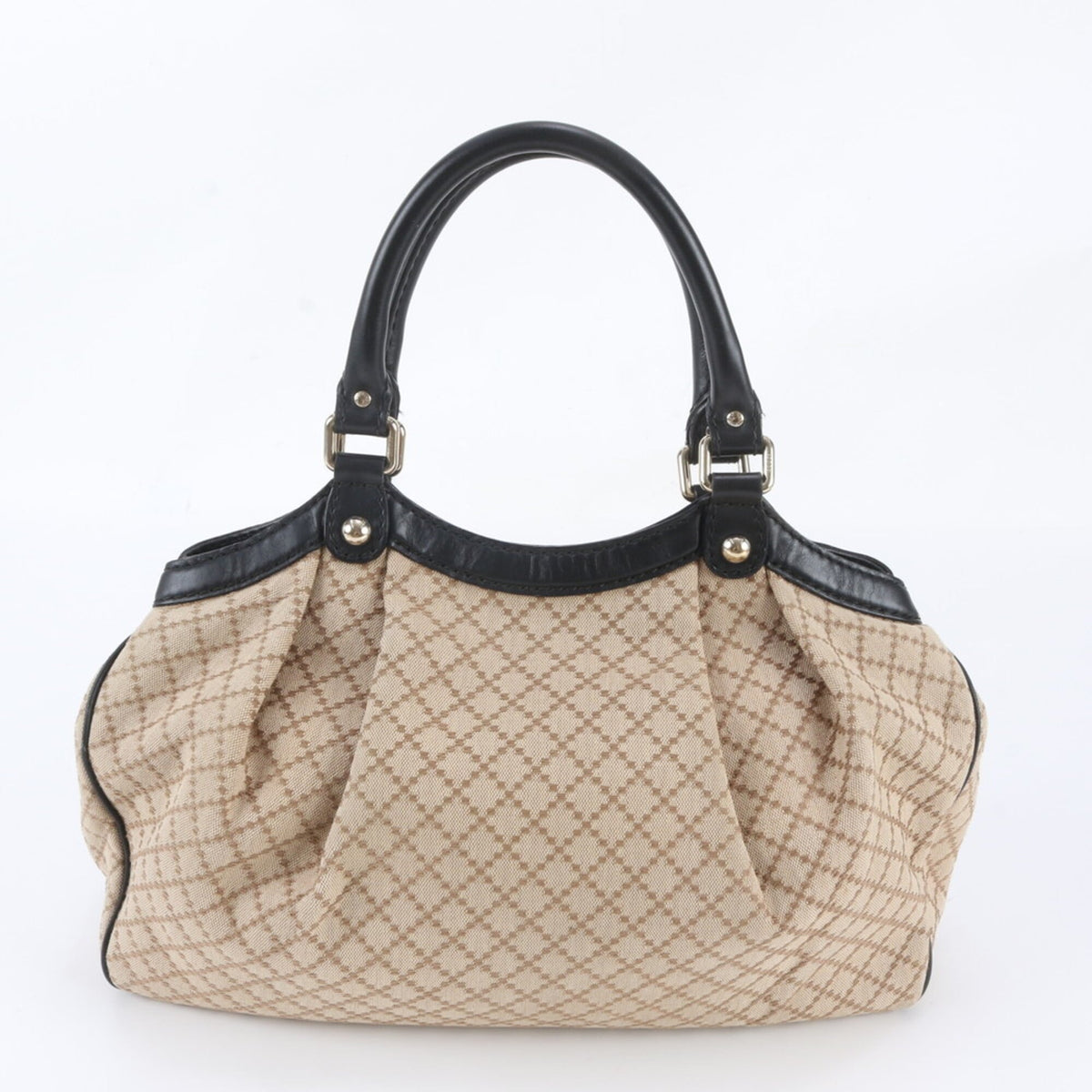 Gucci Beige Leather Canvas Handbag Shoulder Bag Tote Bag (Pre-Owned)