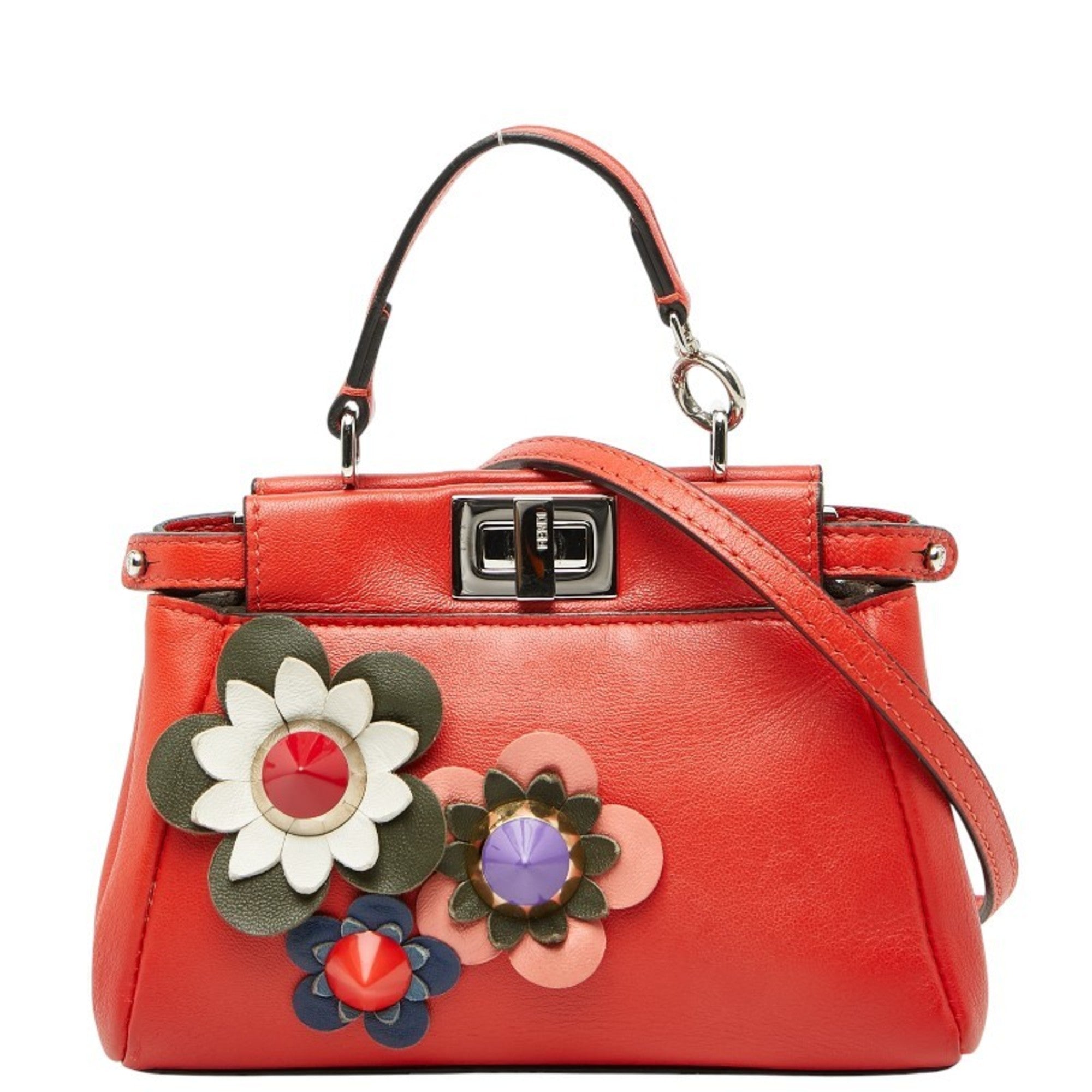 Fendi Red Color Leather Handbag Pochette Shoulder Bag (Pre-Owned)