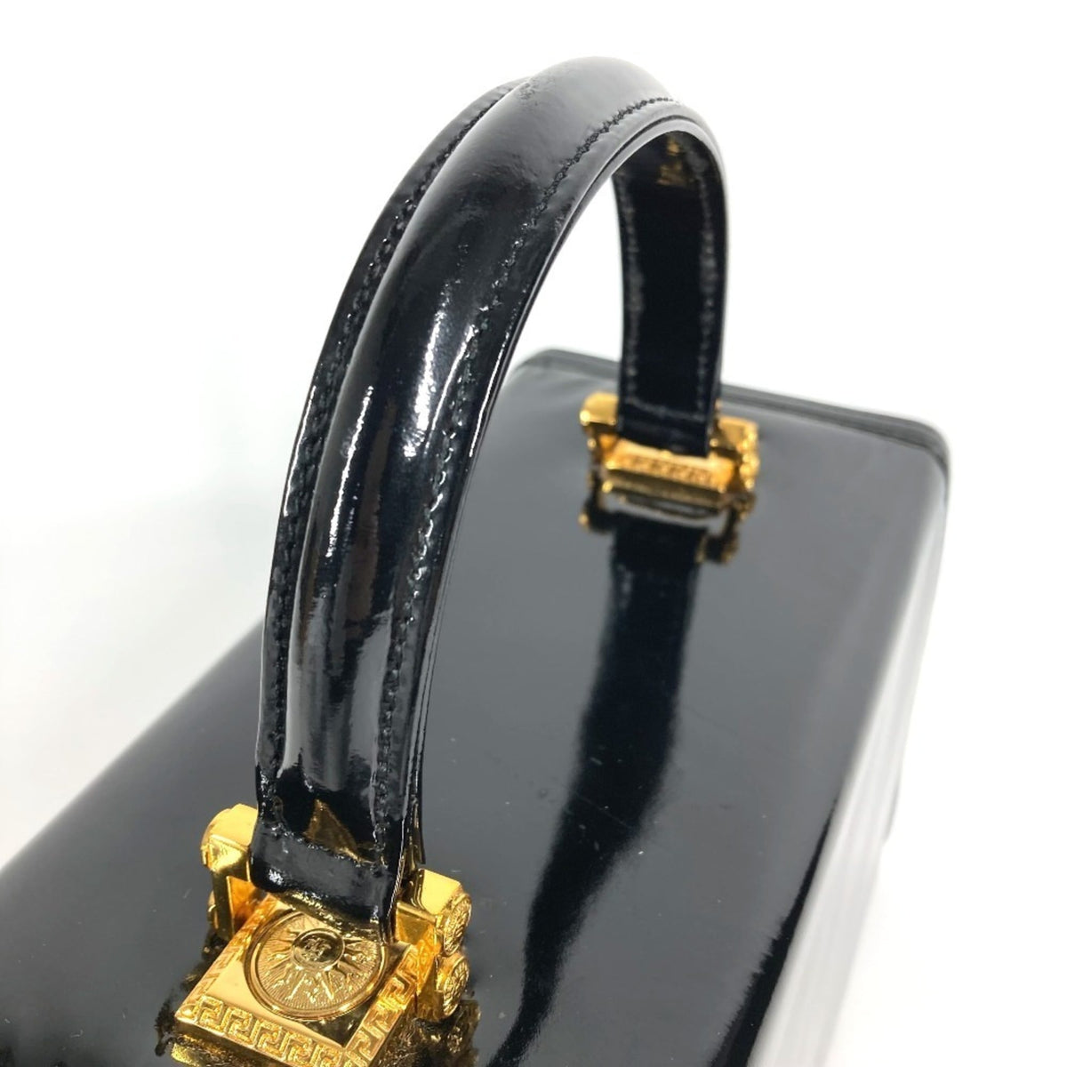 Versace Black Patent Leather Handbag Vanity Bag (Pre-Owned)