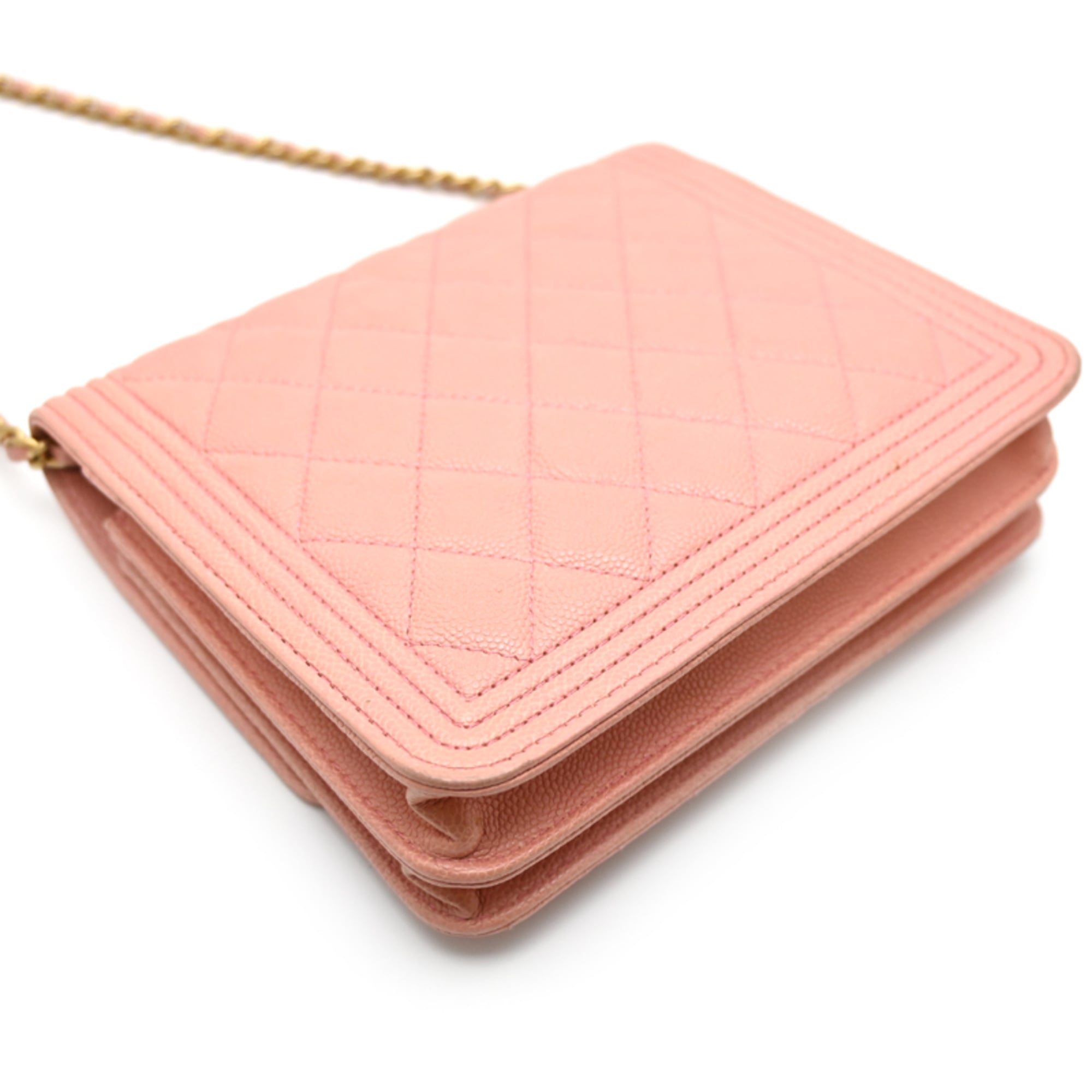 Chanel Pink Grained Calfskin Chain/Shoulder Wallet (Pre-Owned)