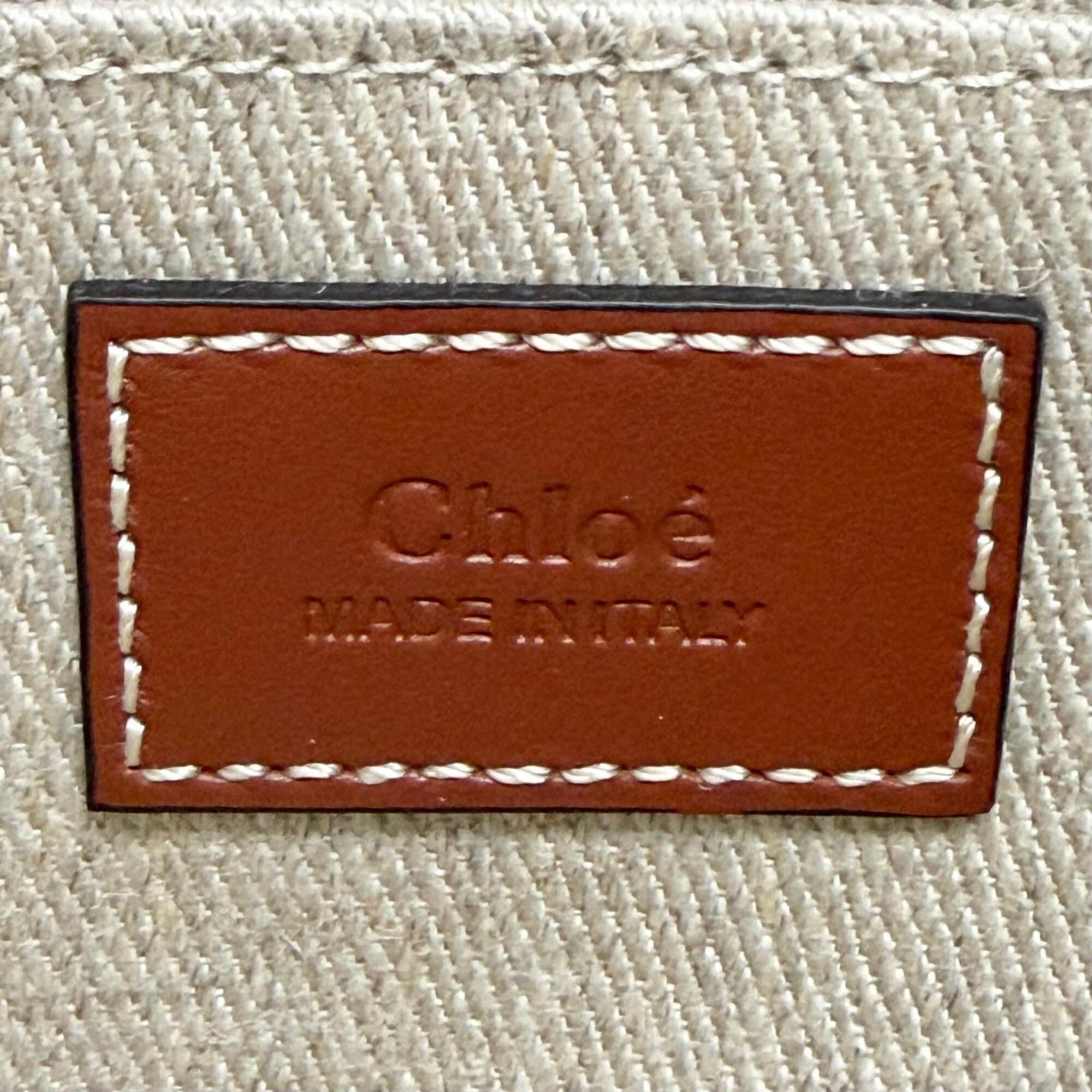 Chloé Beige Brown Linen Leather Shoulder Bag Tote Bag (Pre-Owned)
