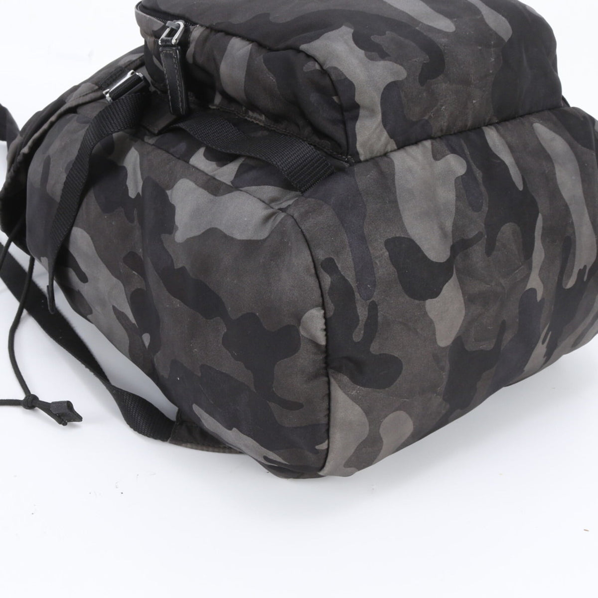 Prada Black Gray Leather Nylon Backpack (Pre-Owned)