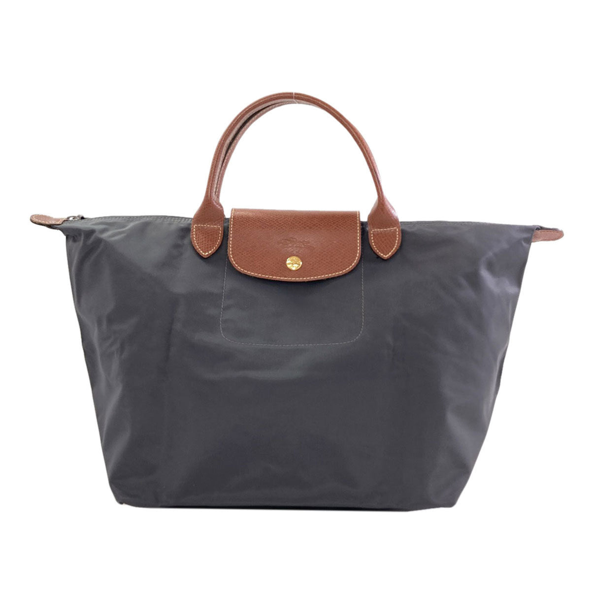 Longchamp Le Pliage Brown Gray Nylon Leather Handbag (Pre-Owned)