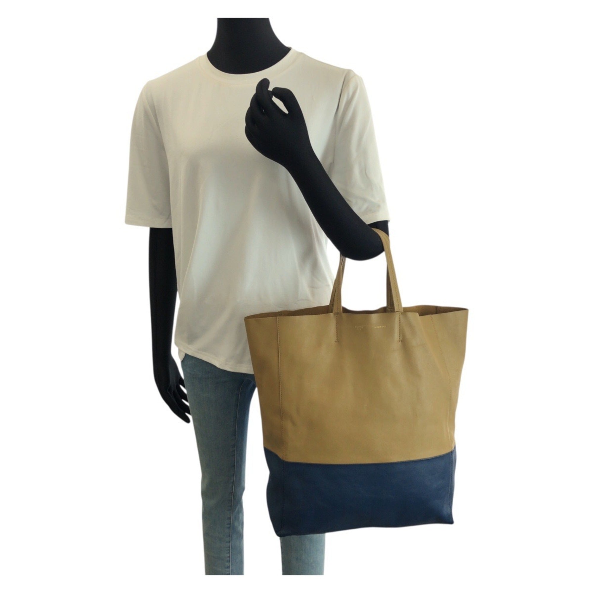 Celine Beige Blue Leather Tote Bag (Pre-Owned)