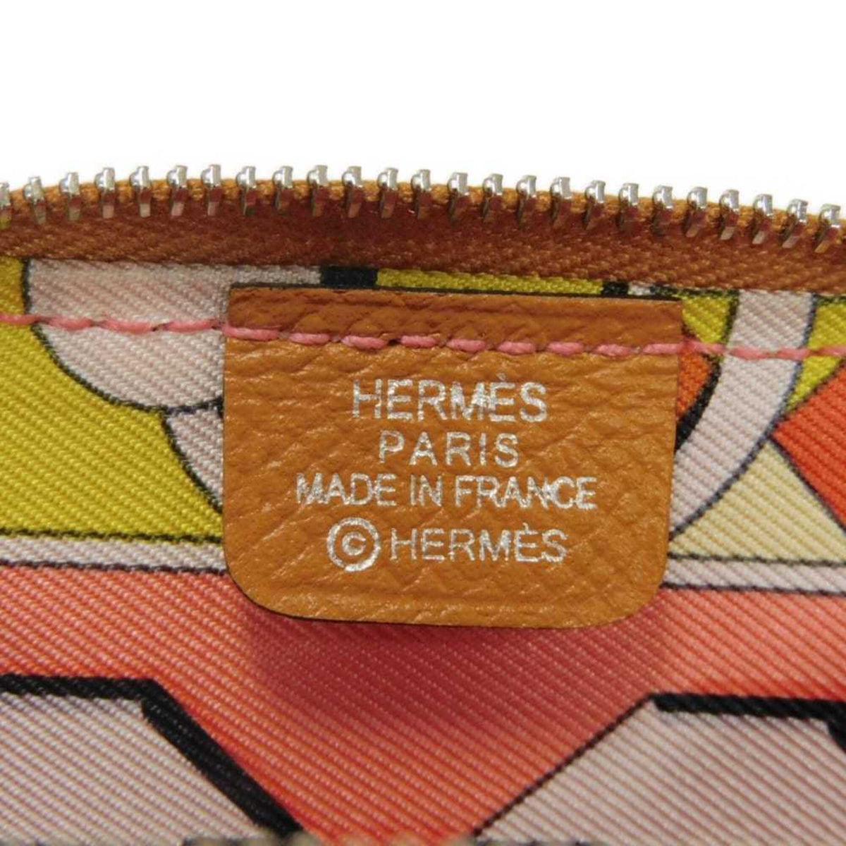 Hermes Brown Light Brown Epsom Leather Silk Coin Purse/Coin Case (Pre-Owned)