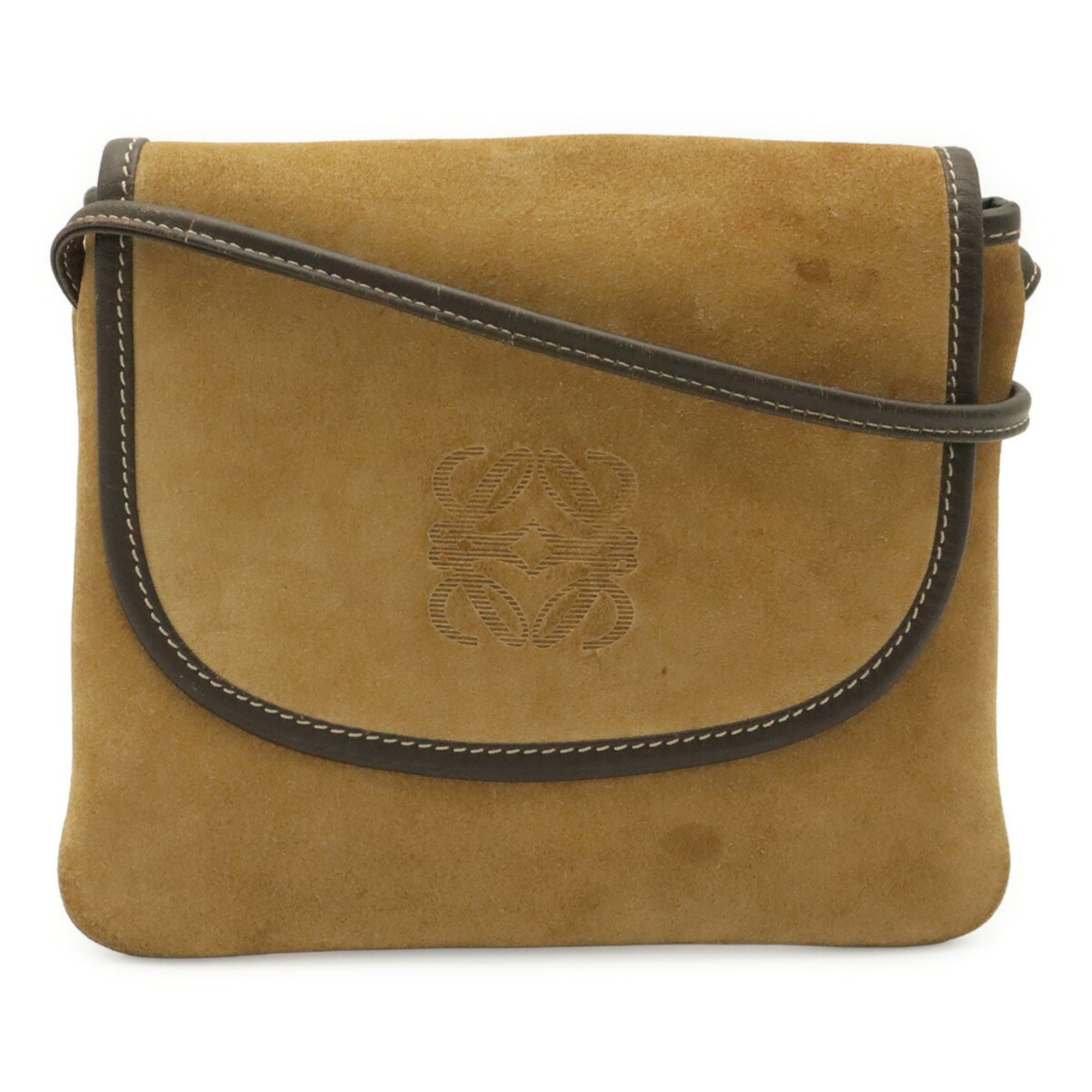 Loewe Dark Brown Khaki Suede Pochette Shoulder Bag (Pre-Owned)