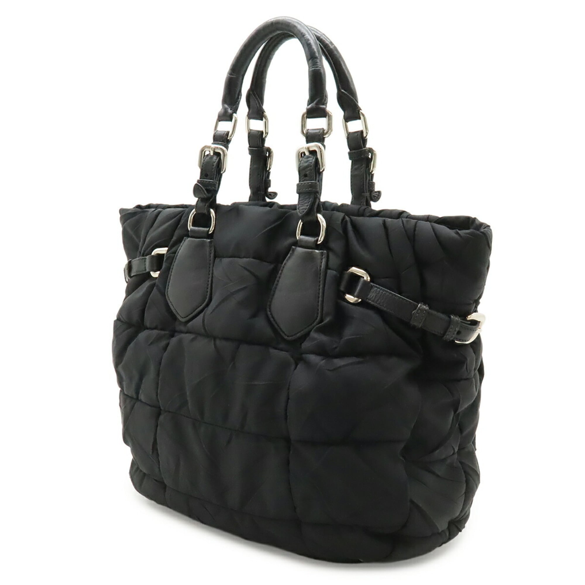 Prada Black Nero Nylon Leather Shoulder Bag Tote Bag (Pre-Owned)