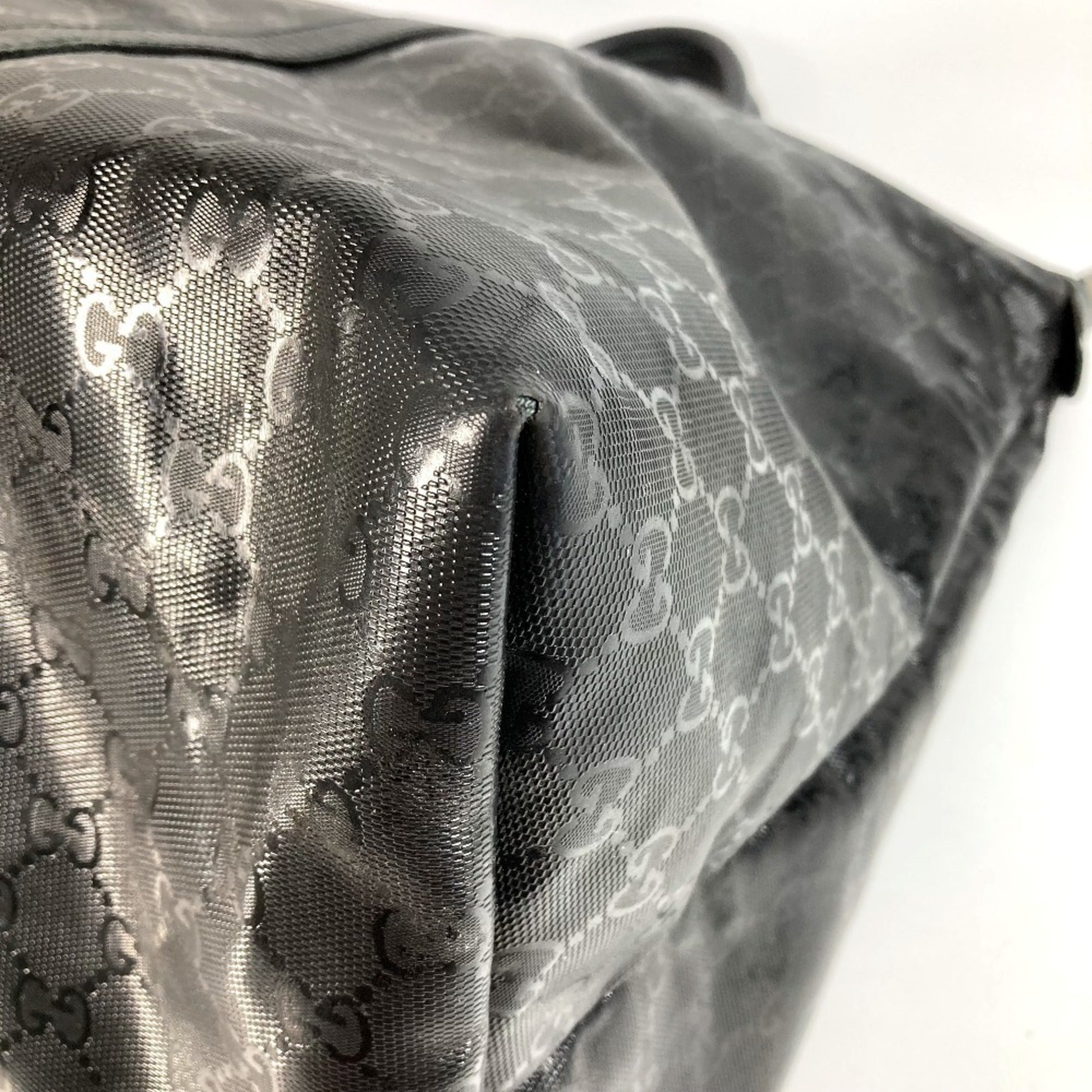 Gucci Gg Imprimé Black Leather Gg Imprimé Boston Bag Shoulder Bag Tote Bag (Pre-Owned)