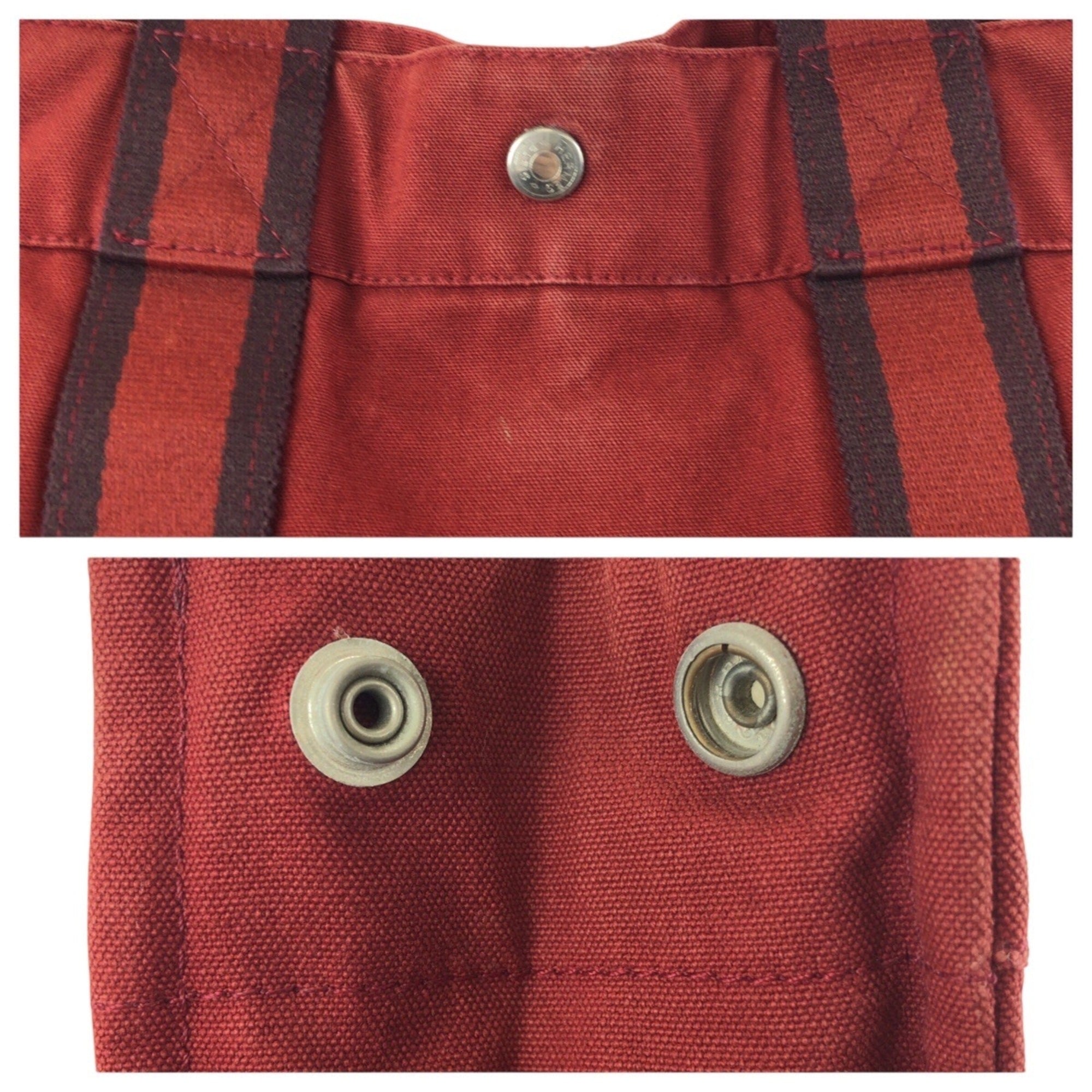 Hermes Red Color Canvas Handbag Tote Bag (Pre-Owned)
