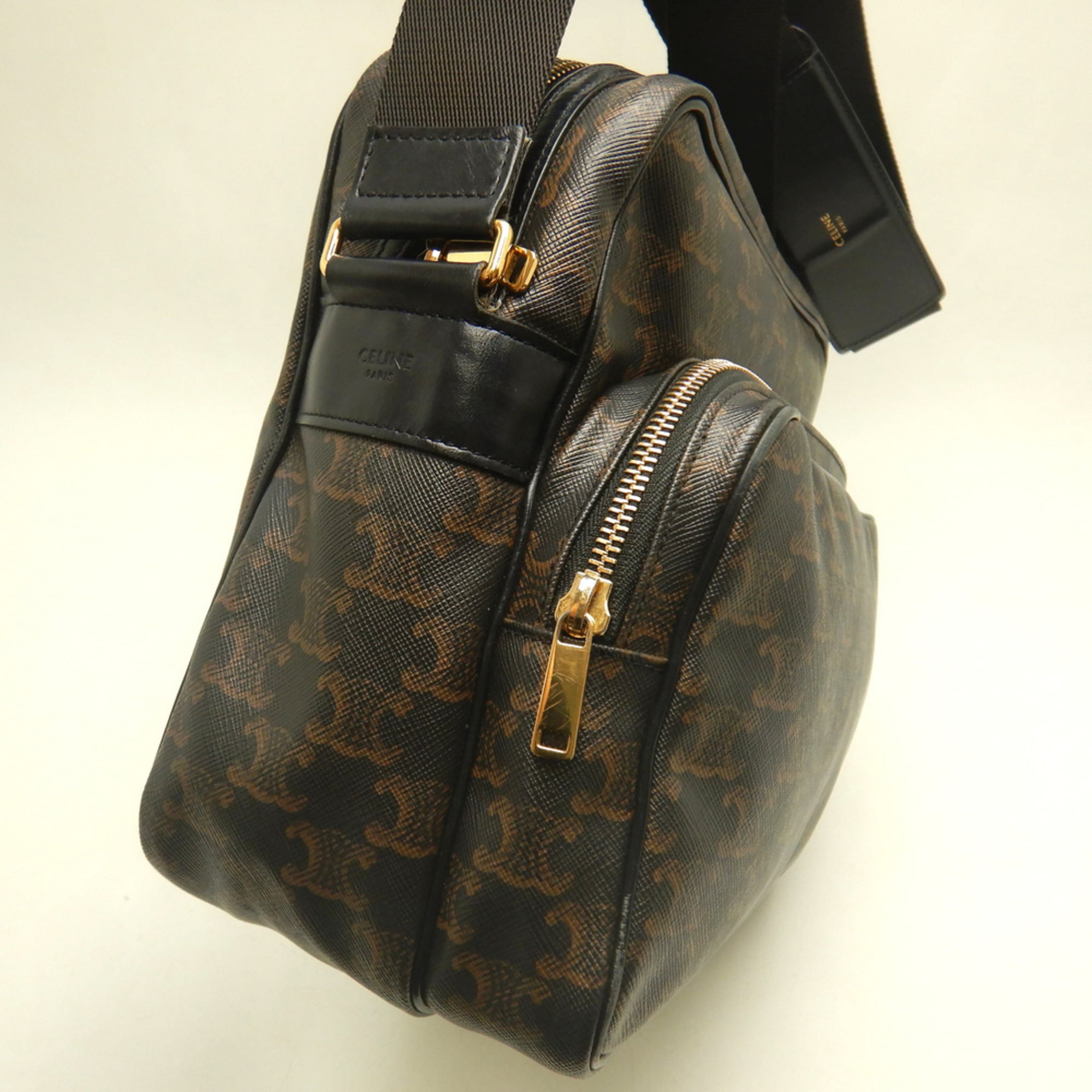 Celine Dark Brown Coated Canvas Messenger Bag Shoulder Bag (Pre-Owned)