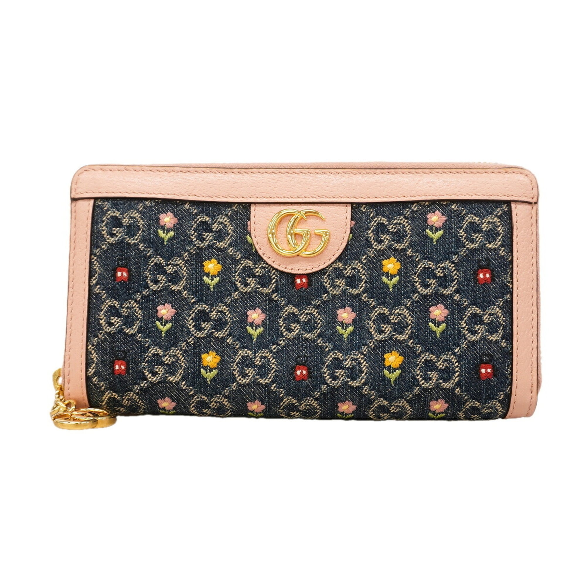 Gucci Blue Pink Denim Long Wallet (Bi-Fold) (Pre-Owned)
