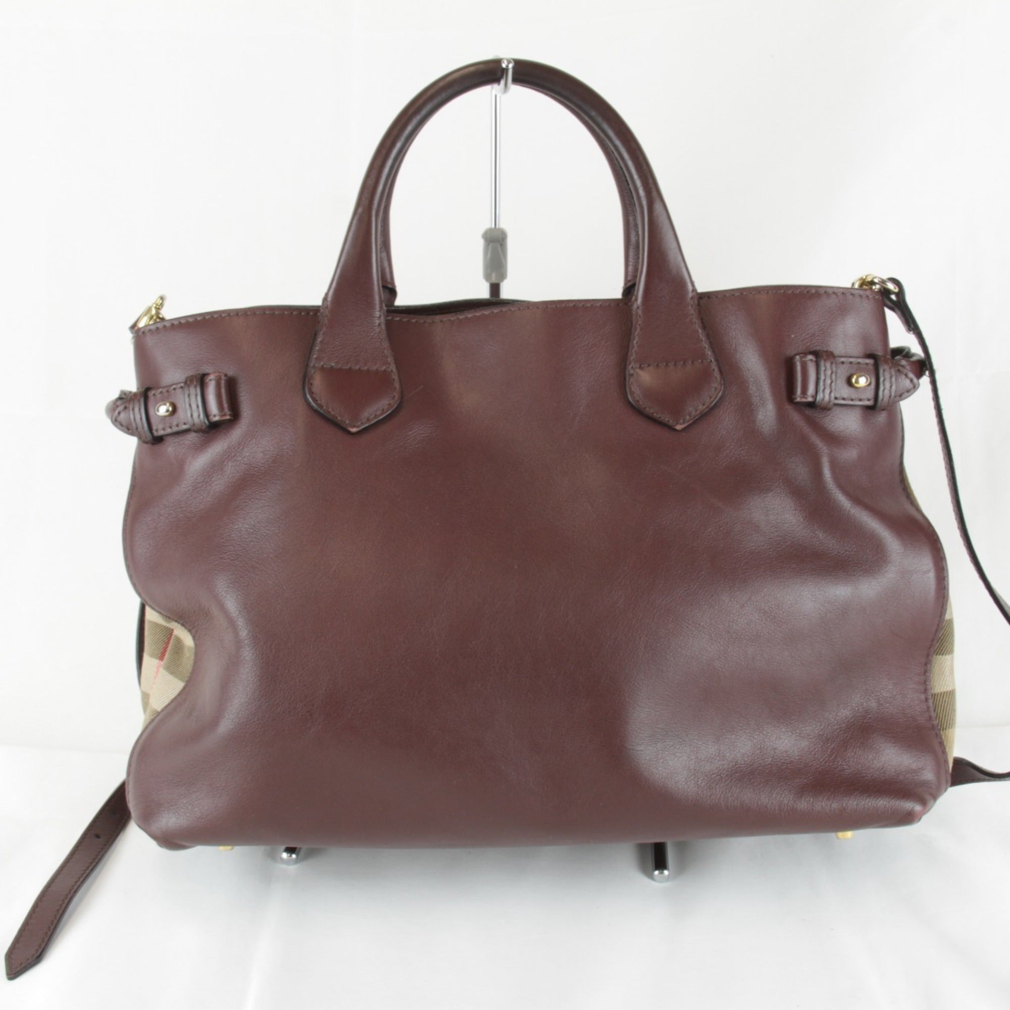 Burberry Brown Leather Canvas Tote Bag (Pre-Owned)