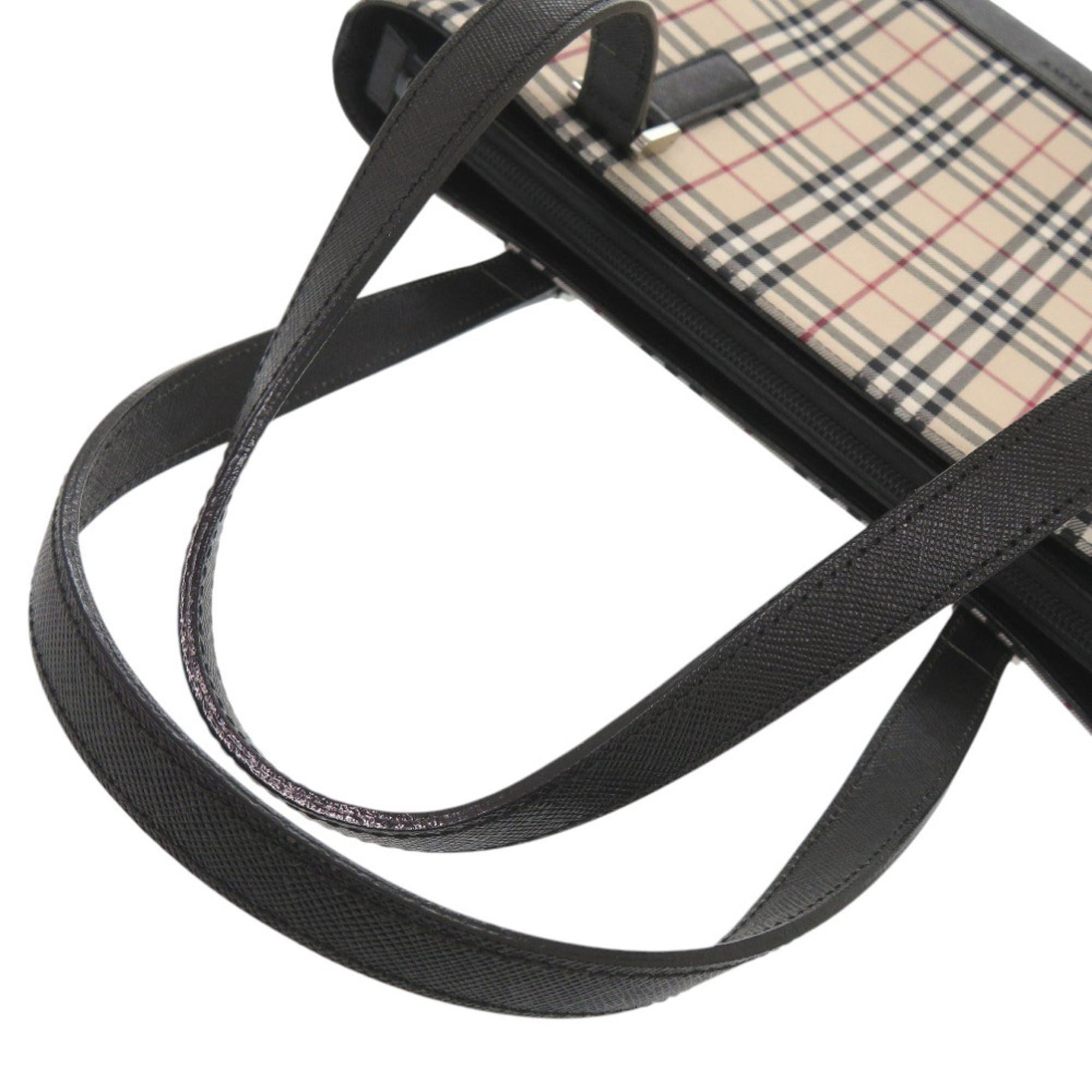 Burberry Beige Black Canvas Handbag (Pre-Owned)