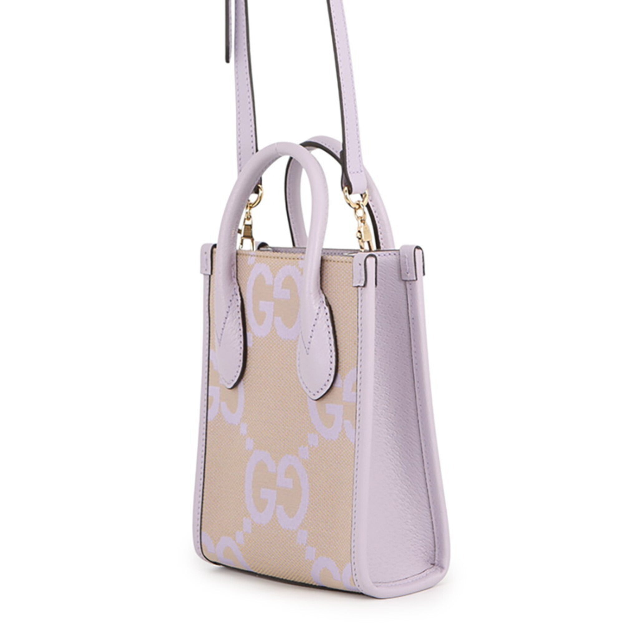 Gucci Beige Purple Gg Canvas Leather Handbag (Pre-Owned)