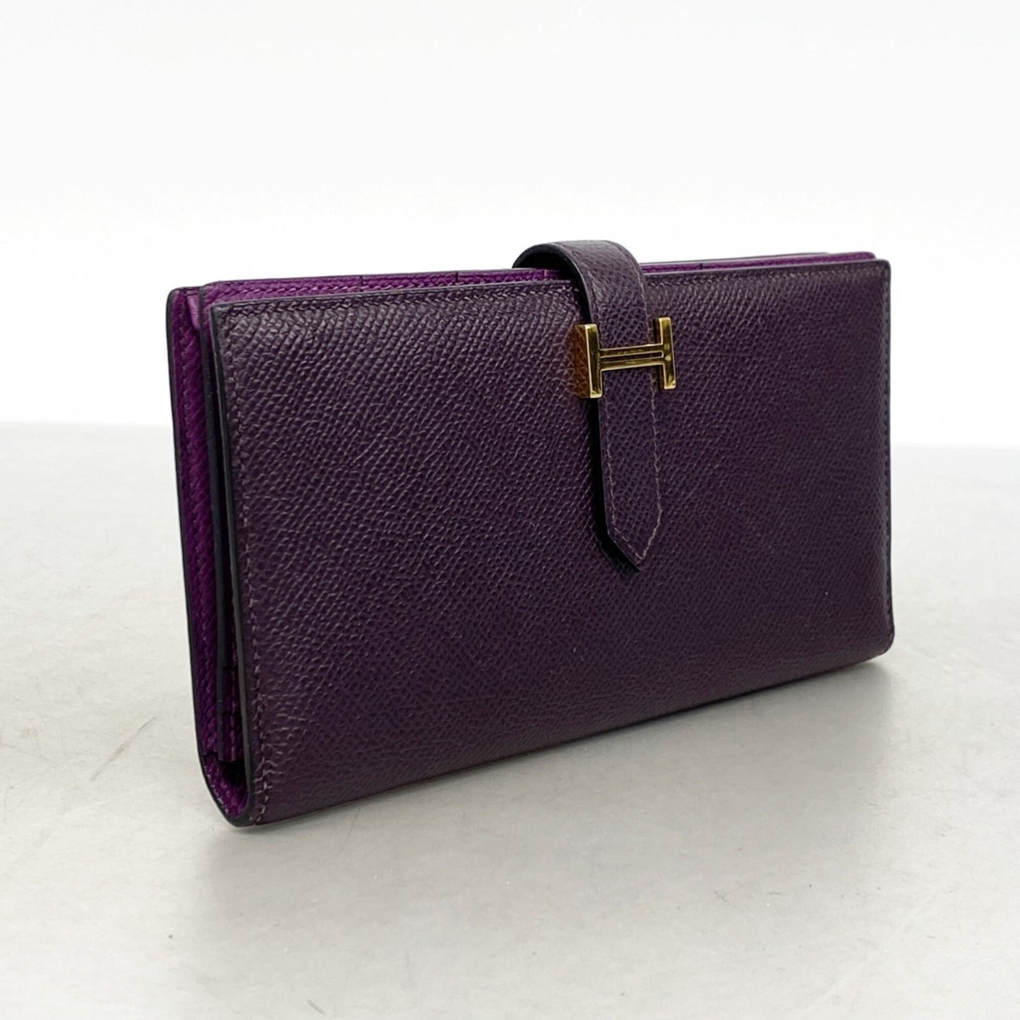 Hermes Anemone Raisin Leather Long Wallet (Bi-Fold) (Pre-Owned)