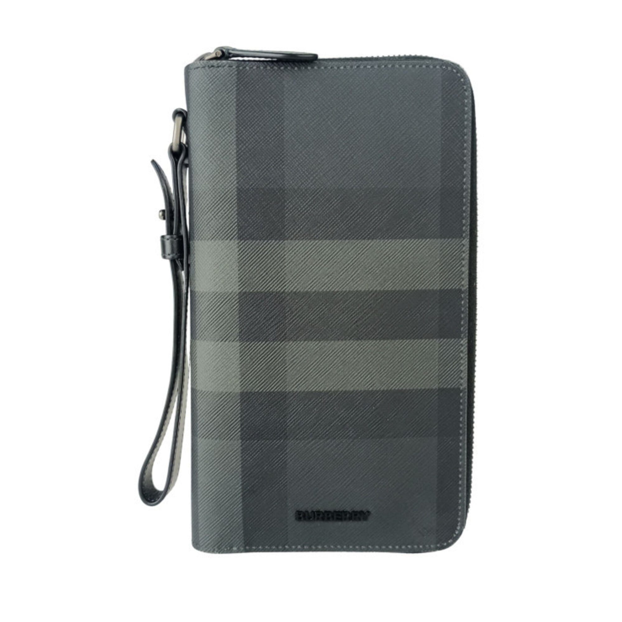 Burberry Charcoal Gray Pvc Leather Long Wallet (Bi-Fold) (Pre-Owned)