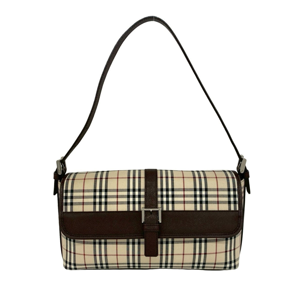 Burberry Beige Brown Canvas Leather Handbag Shoulder Bag (Pre-Owned)