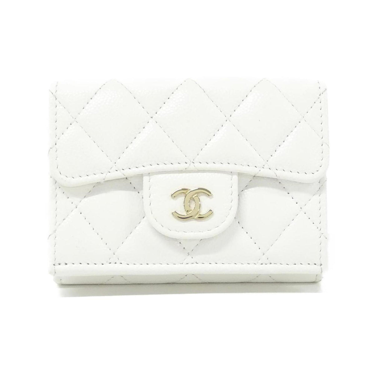 Chanel White Grained Calfskin Wallet (Tri-Fold) (Pre-Owned)