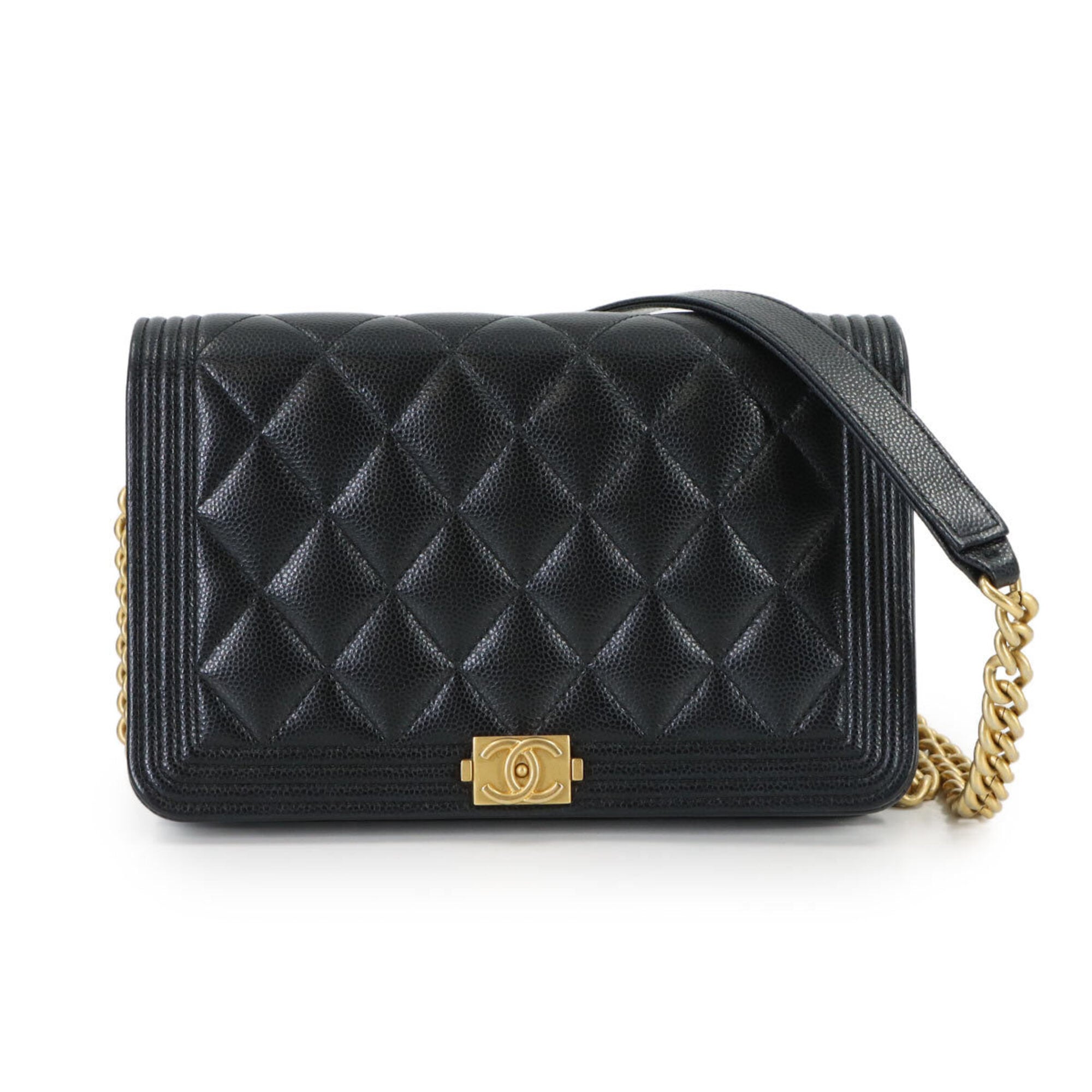 Chanel Black Grained Calfskin Chain/Shoulder Wallet (Pre-Owned)
