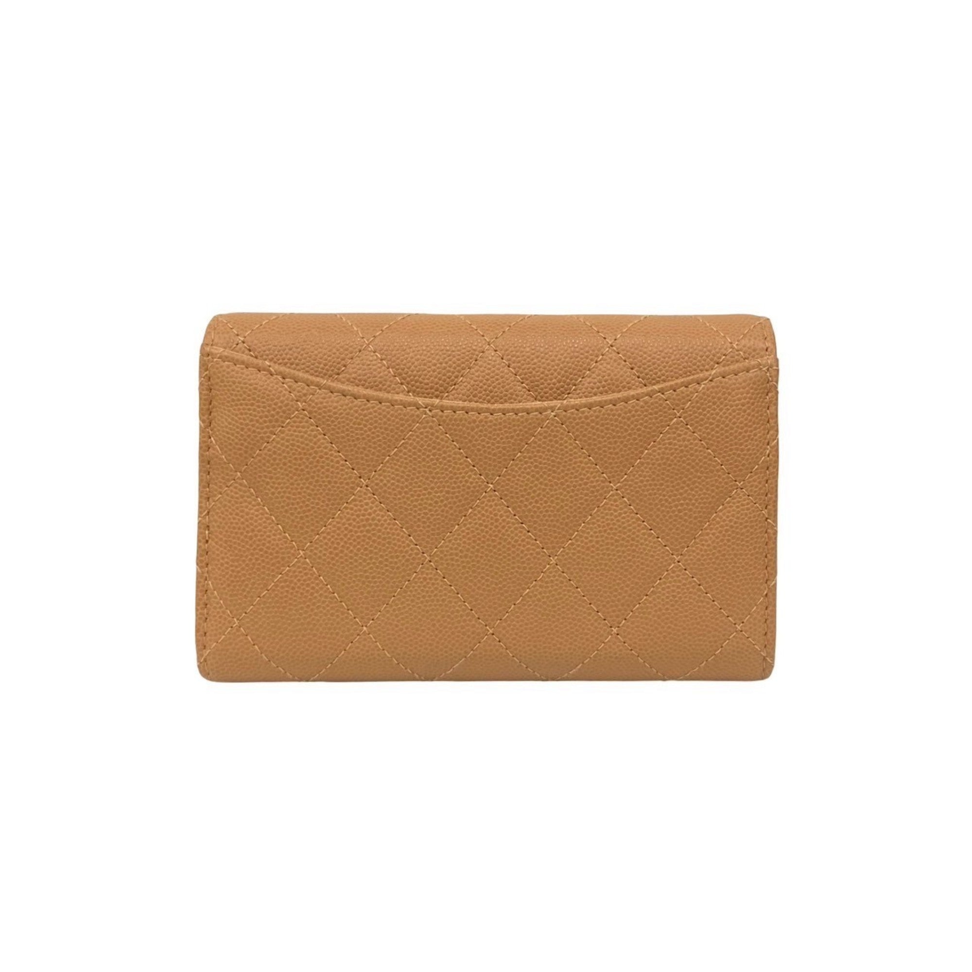 Chanel Beige Grained Calfskin Wallet (Tri-Fold) (Pre-Owned)