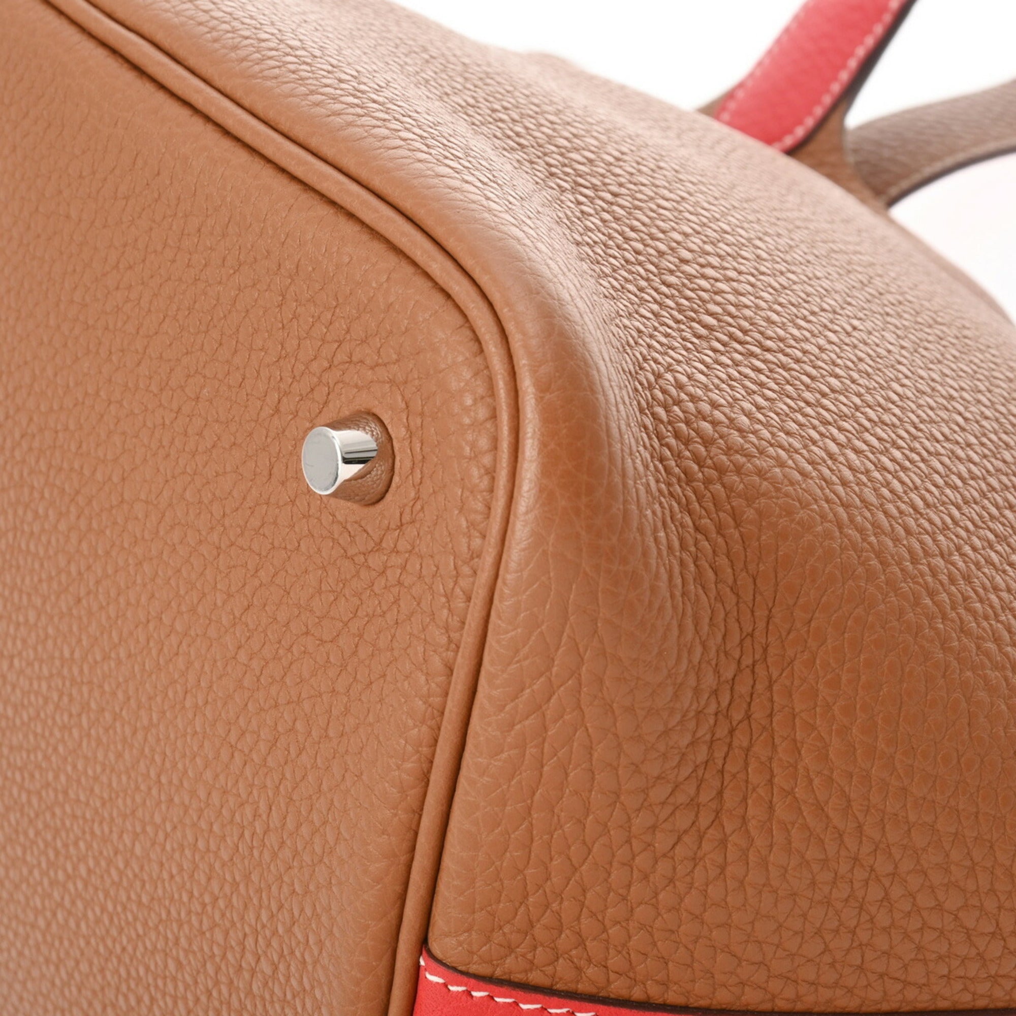 Hermes Gold Red Color Taurillon Clemence Leather Handbag (Pre-Owned)