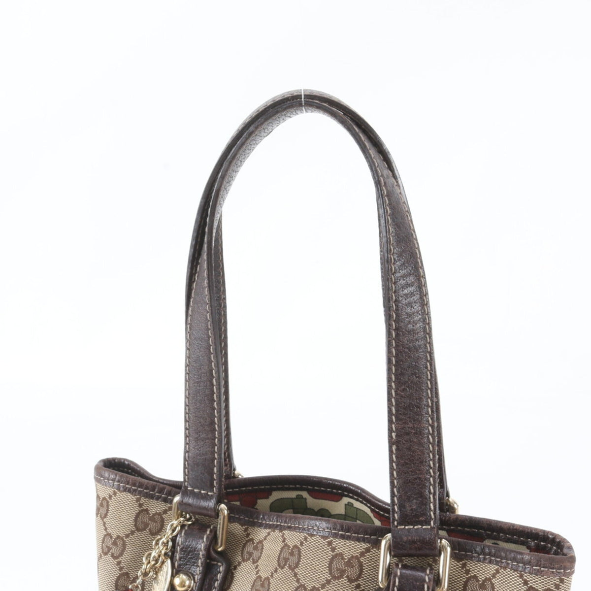 Gucci Brown Leather Canvas Handbag Shoulder Bag Tote Bag (Pre-Owned)