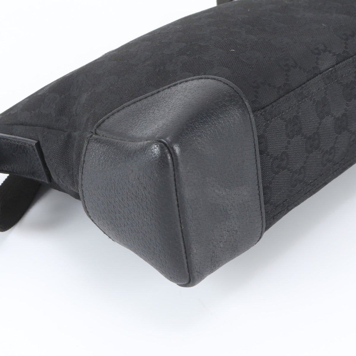 Gucci Black Leather Canvas Messenger Bag Shoulder Bag Tote Bag (Pre-Owned)