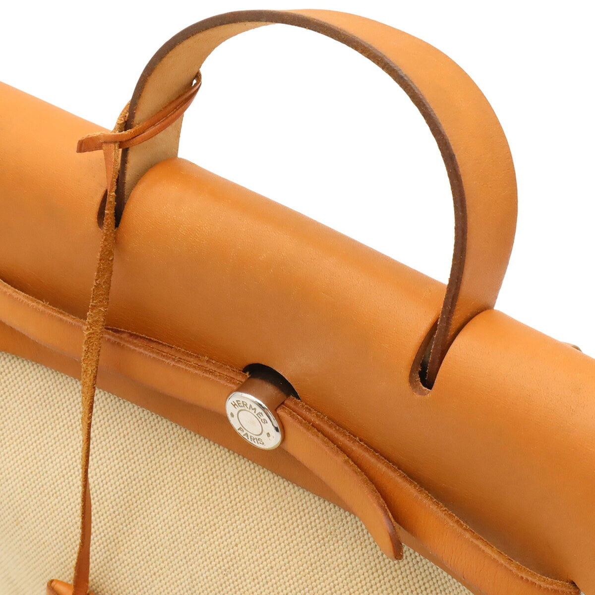 Hermes Light Brown Natural Toile H Leather Backpack Handbag (Pre-Owned)