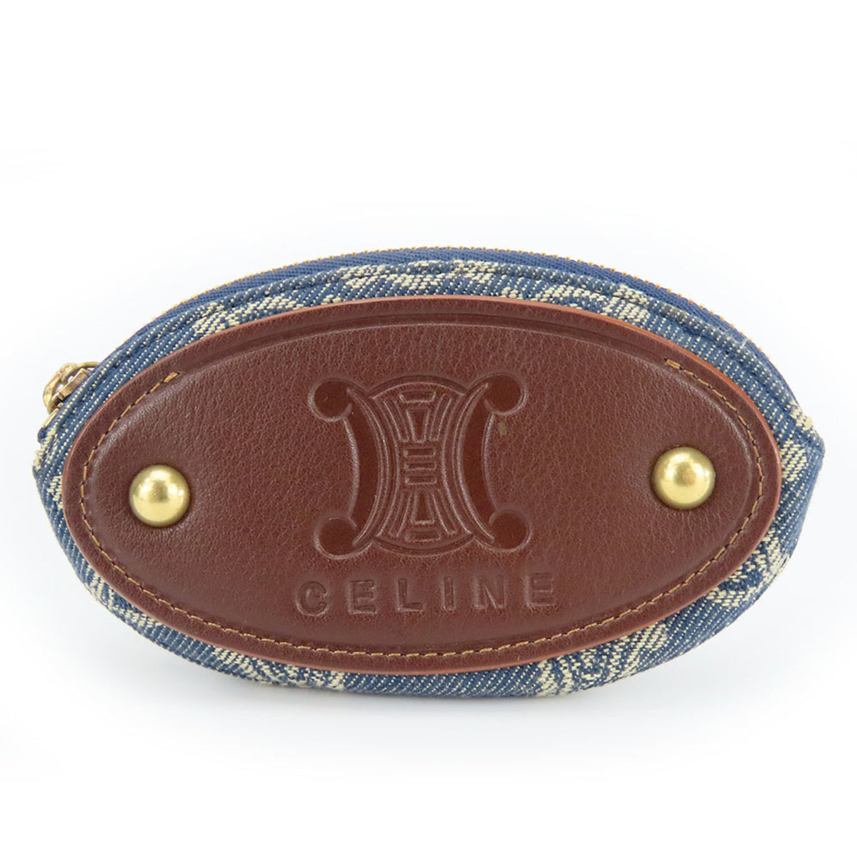 Celine Blue Brown Denim Leather Coin Purse/Coin Case (Pre-Owned)