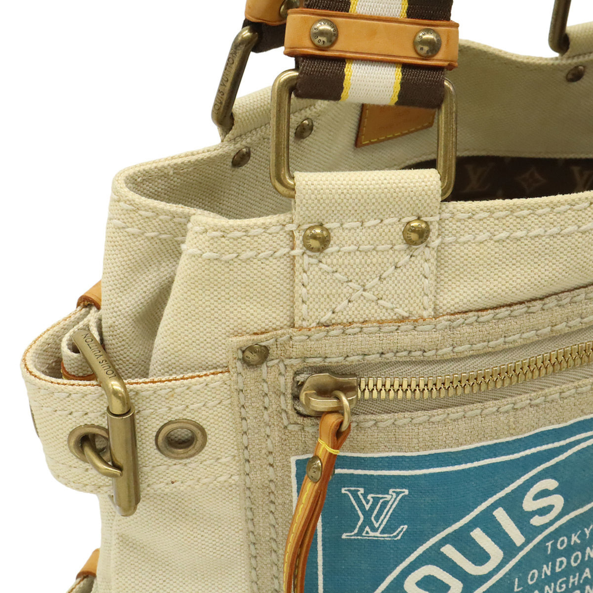 Louis Vuitton Blue Natural Canvas Shoulder Bag Tote Bag (Pre-Owned)