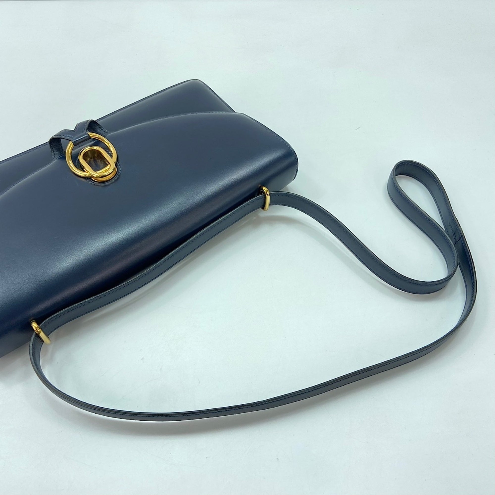Hermes Navy Box Calf Leather Shoulder Bag (Pre-Owned)