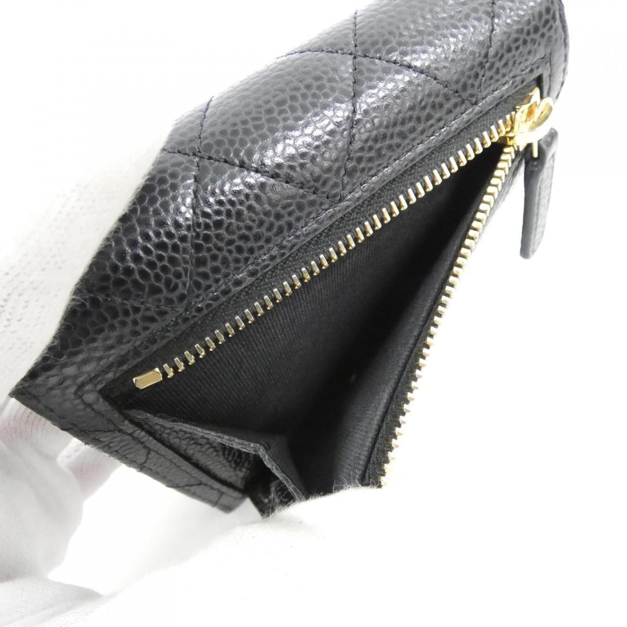 Chanel Black Bordeaux Grained Calfskin Wallet (Tri-Fold) (Pre-Owned)