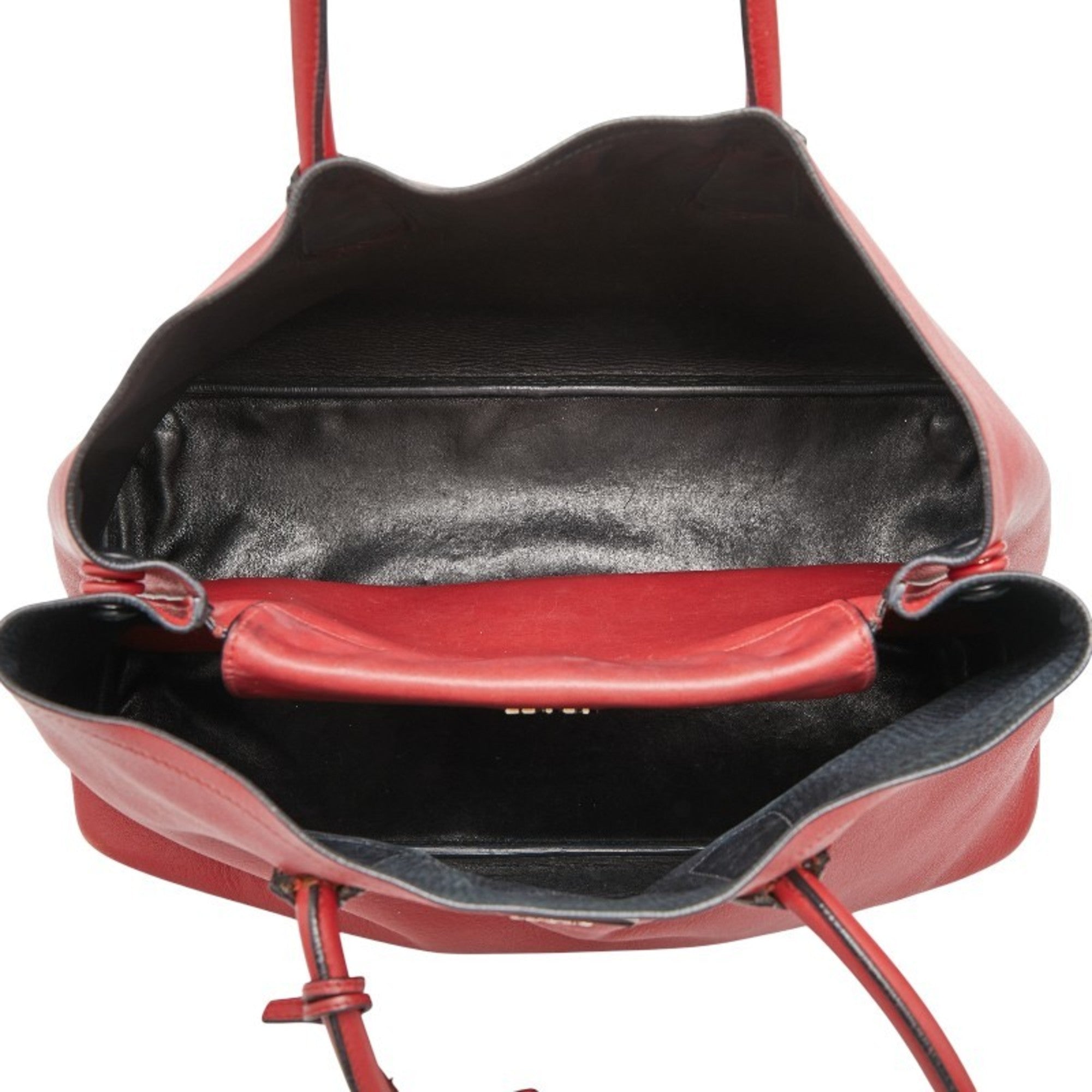 Prada Red Color Leather Shoulder Bag Tote Bag (Pre-Owned)