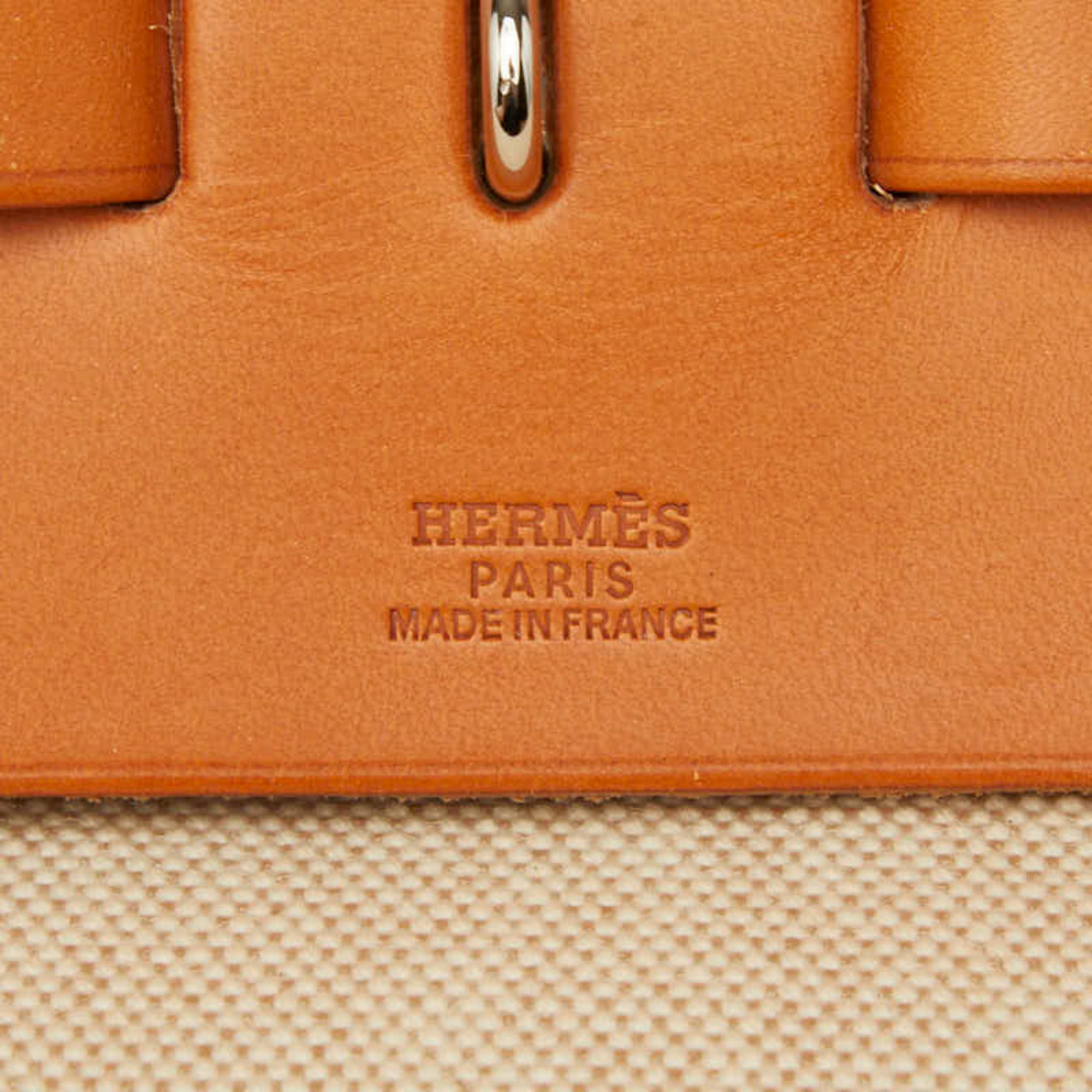 Hermes Beige Brown Canvas Handbag Shoulder Bag (Pre-Owned)