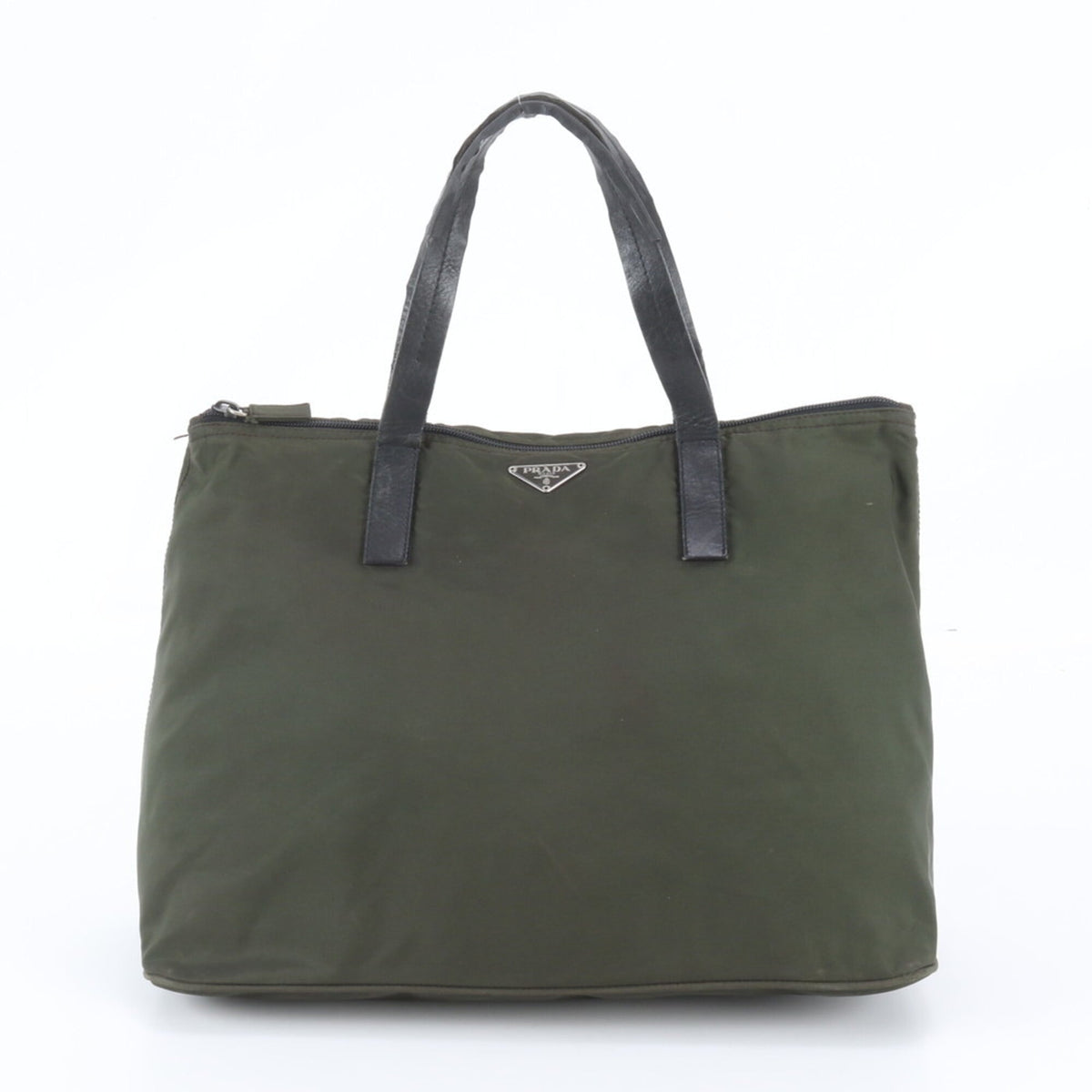 Prada Khaki Leather Nylon Handbag Shoulder Bag Tote Bag (Pre-Owned)