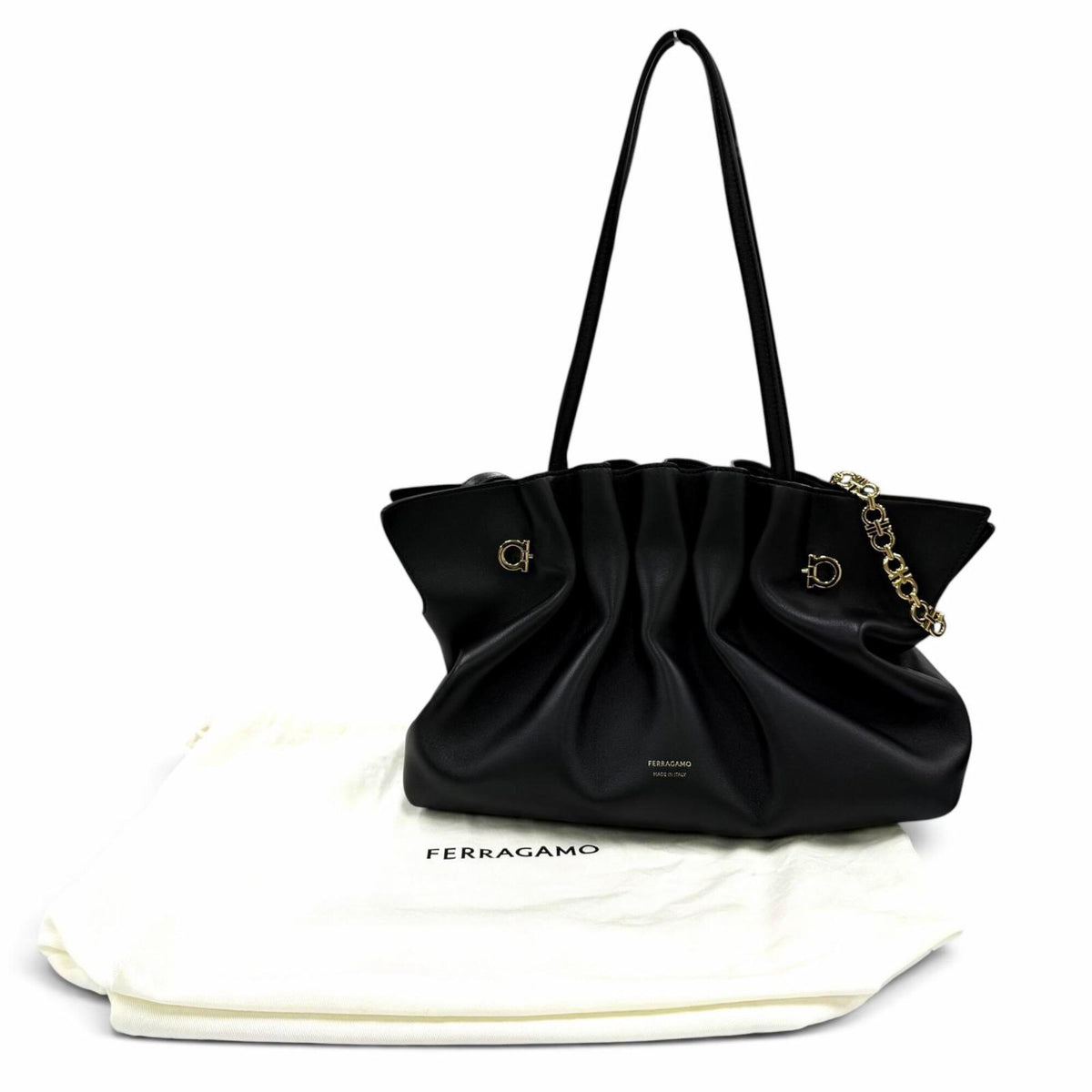 Salvatore Ferragamo Black Leather Shoulder Bag Tote Bag (Pre-Owned)