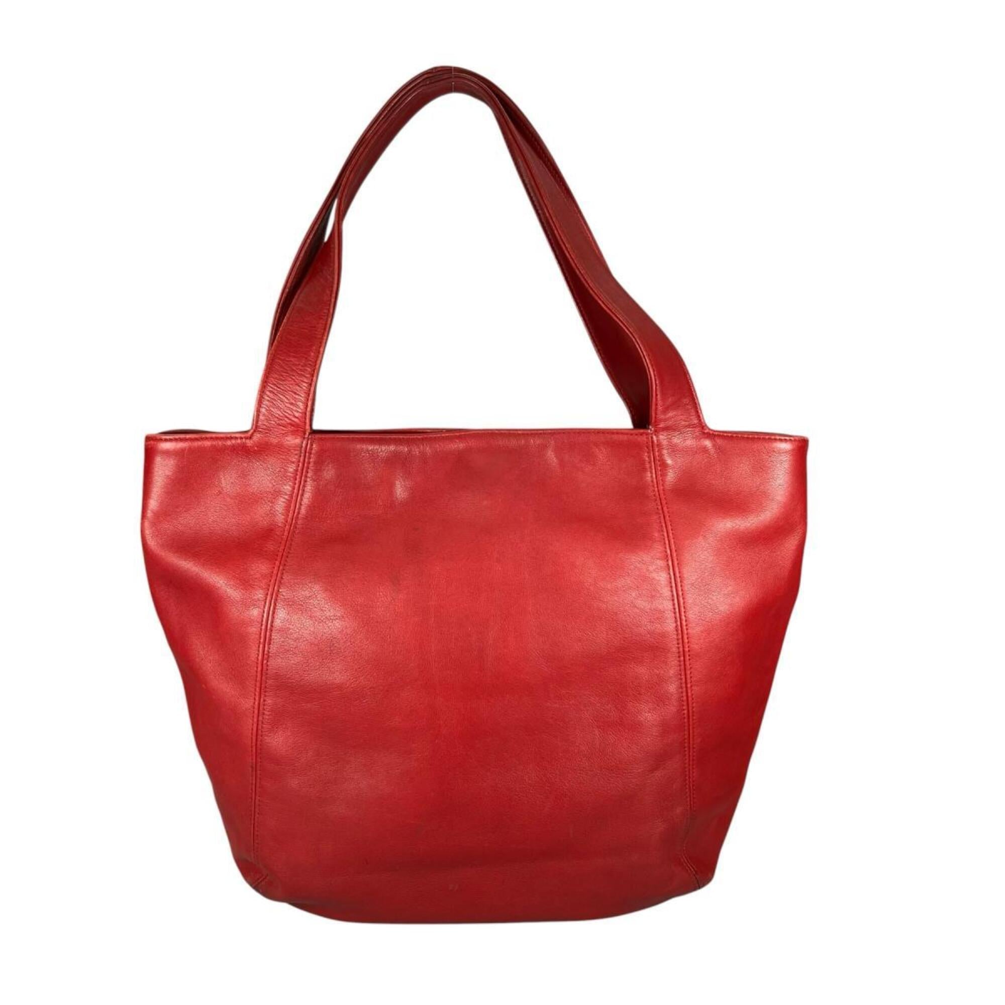 Coach Red Color Leather Handbag Tote Bag (Pre-Owned)